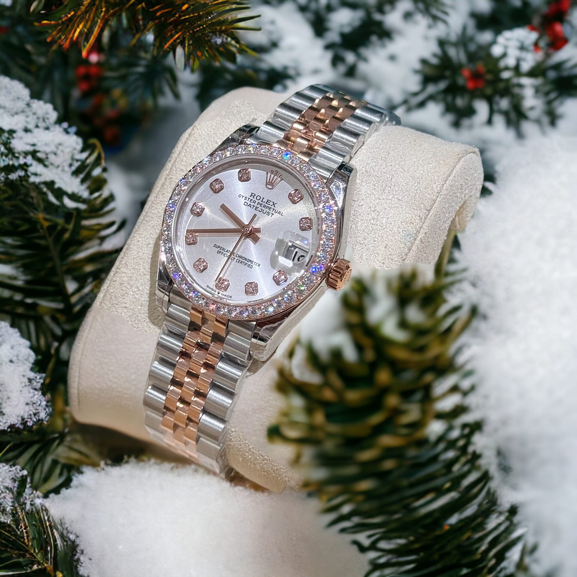 Rolex DateJust Moissanite Diamond White Dial Replica Watch Demi 31mm - Top club