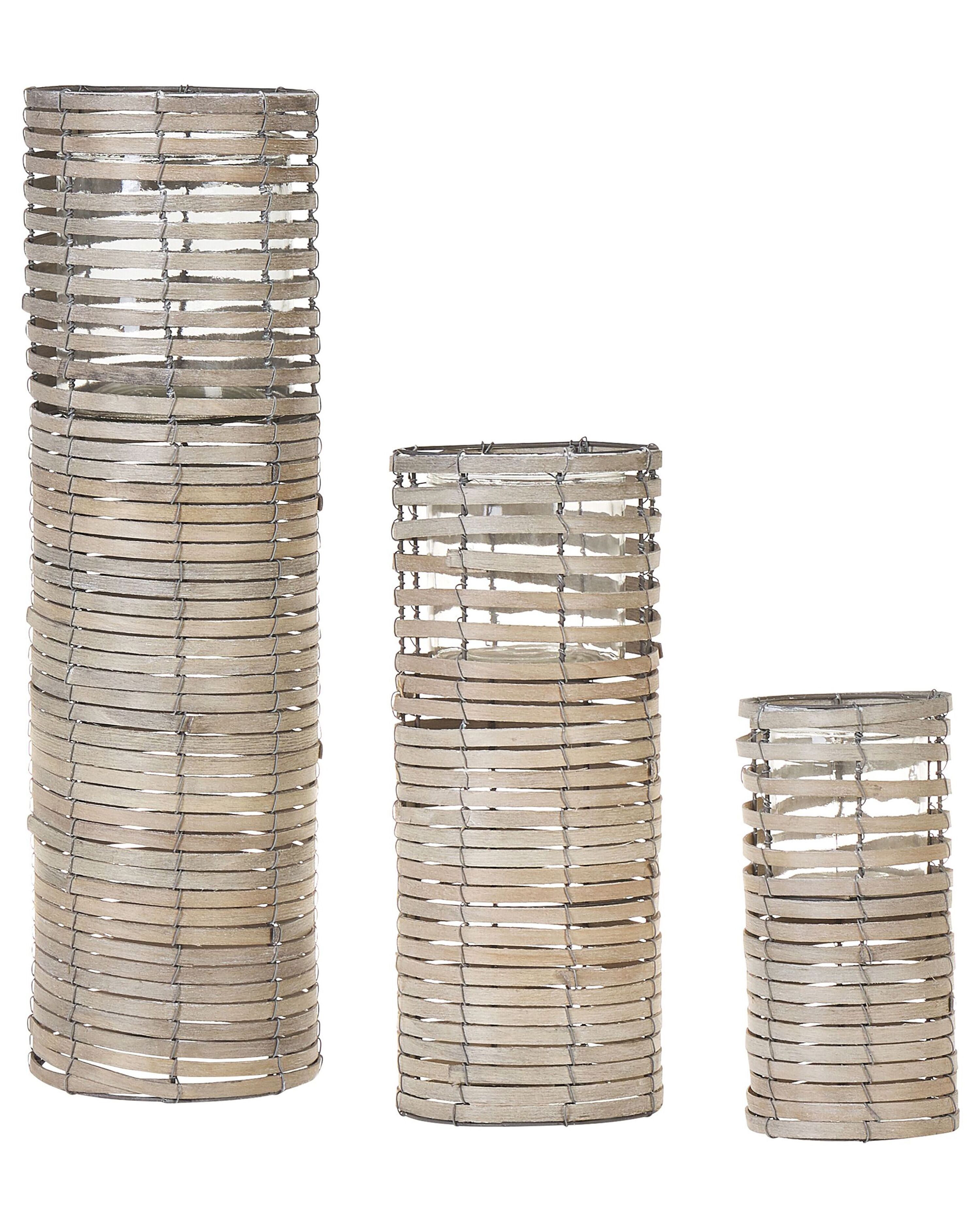 Set of 3 Candle Holders ROVARE Poplar Wood 60/39/25 cm Grey
