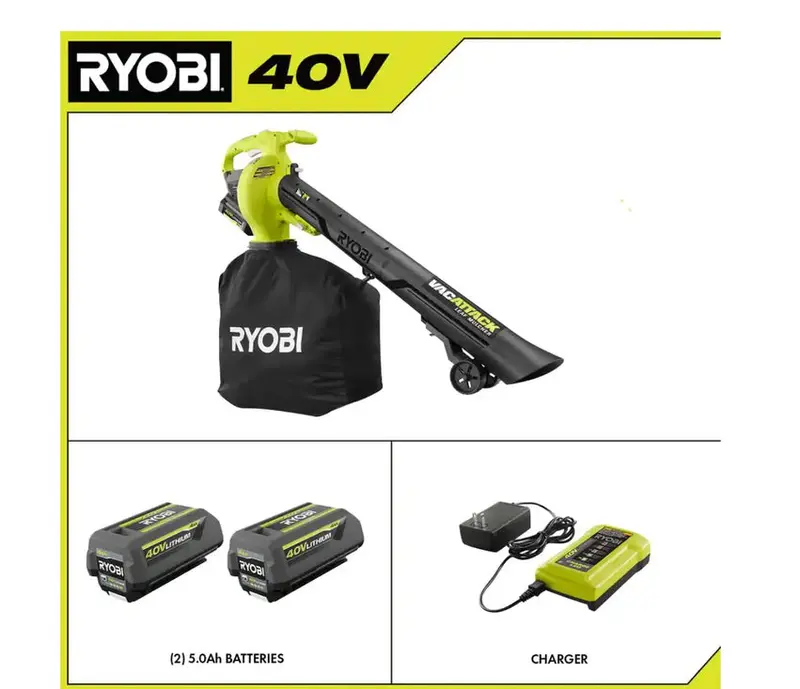 RYOBI Vac Attack 40V Cordless Leaf Vacuum & Mulcher With 2x 5.0Ah Batteries & Charger - RY40451-2B - Image 6 RYOBI Vac Attack 40V Cordless Leaf Vacuum & Mulcher With 2x 5.0Ah Batteries & Charger - RY40451-2B - Image 6