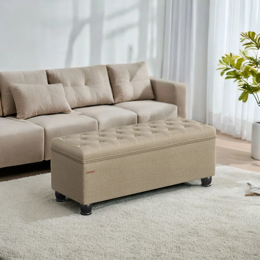 SONGMICS 46.5" Storage Ottoman Bench Storage Bench Bedroom Bench 330lb Load Capacity Solid Wood Legs Light Gray - Image 64