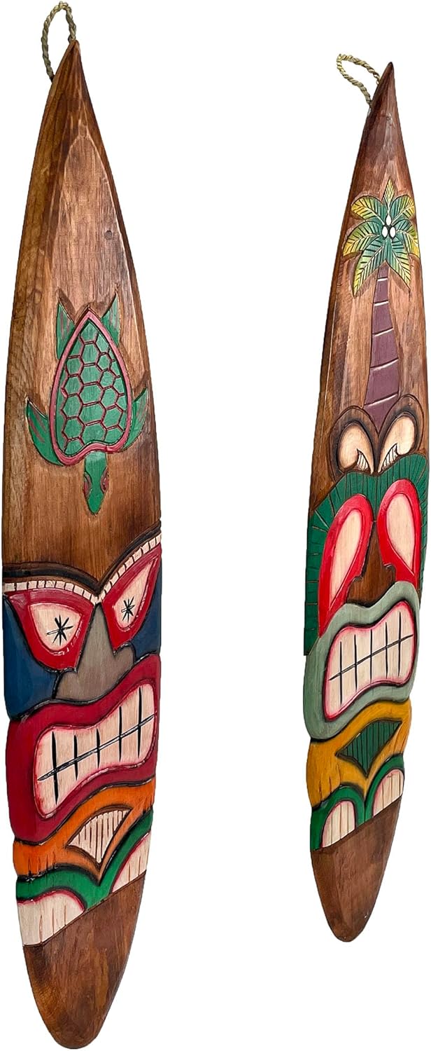 Set of 2 Wooden Tiki Surfboard Wall Decor, 39