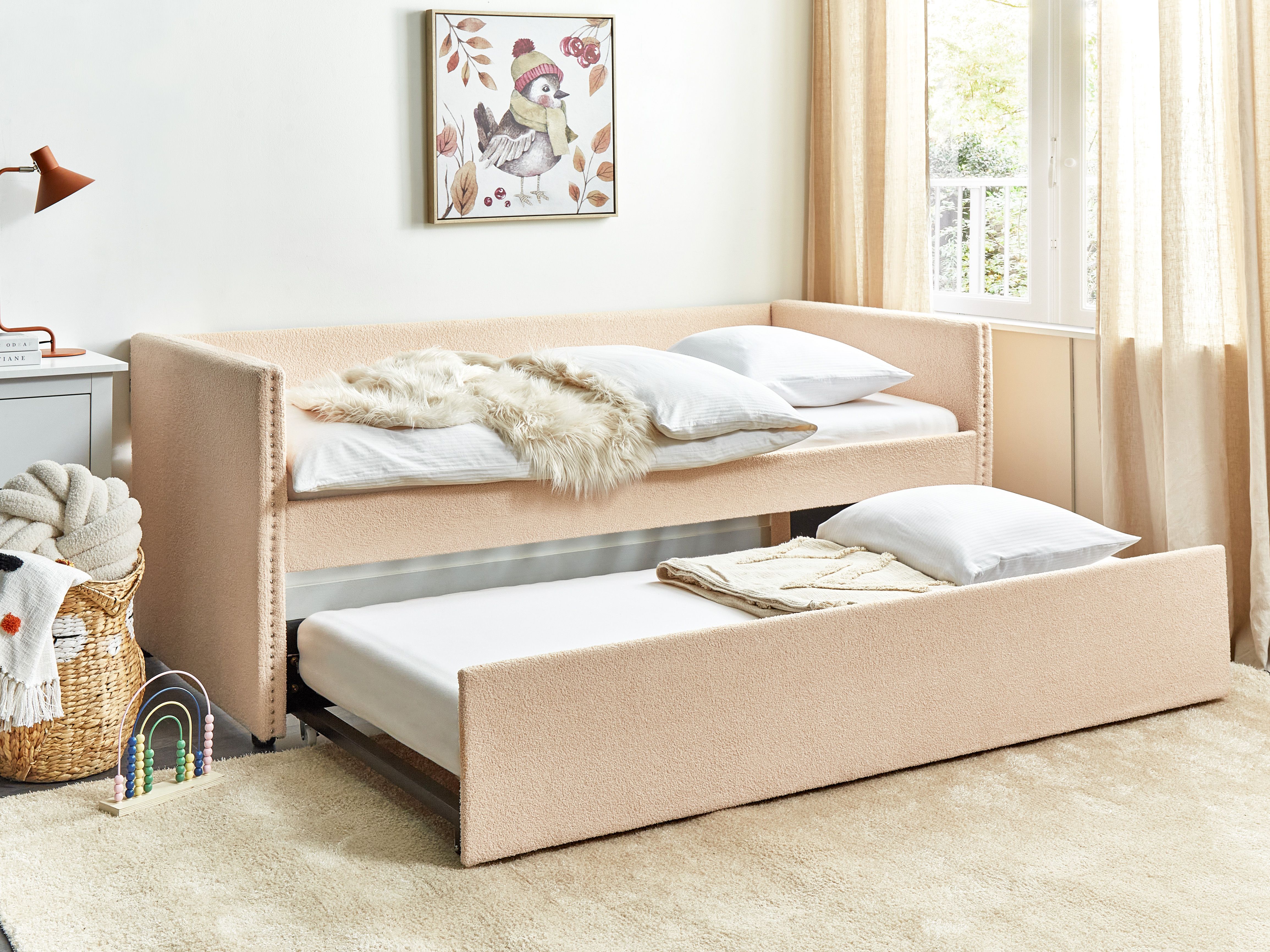 Trundle Bed Boucle TROYES 90 x 200 cm (EU Single) Peach Pink