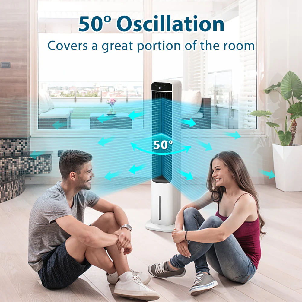 3-in-1 Evaporative Air Cooler LifePlus Portable Tower Cooling Fan Oscillating Swamp Cooler 41.5" White - Image 4