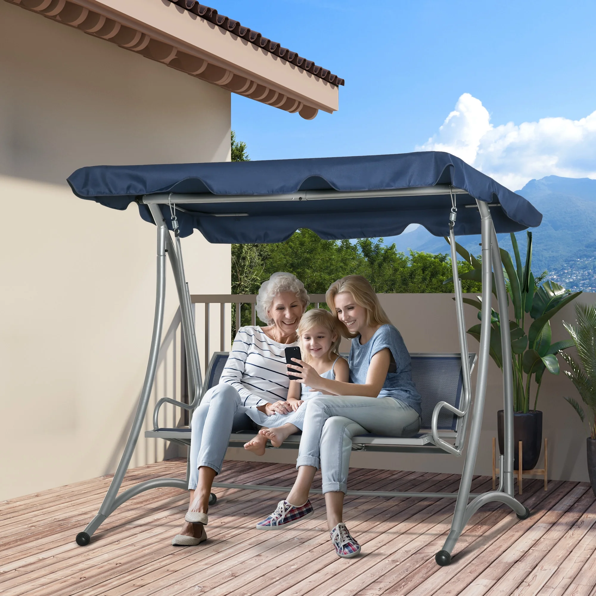 Outsunny 3 Person Patio Swing Seats, Porch Swing with Stand & Adjustable Canopy, Heavy Duty Outdoor Swing Chair Bench for Adults, Black - Image 13