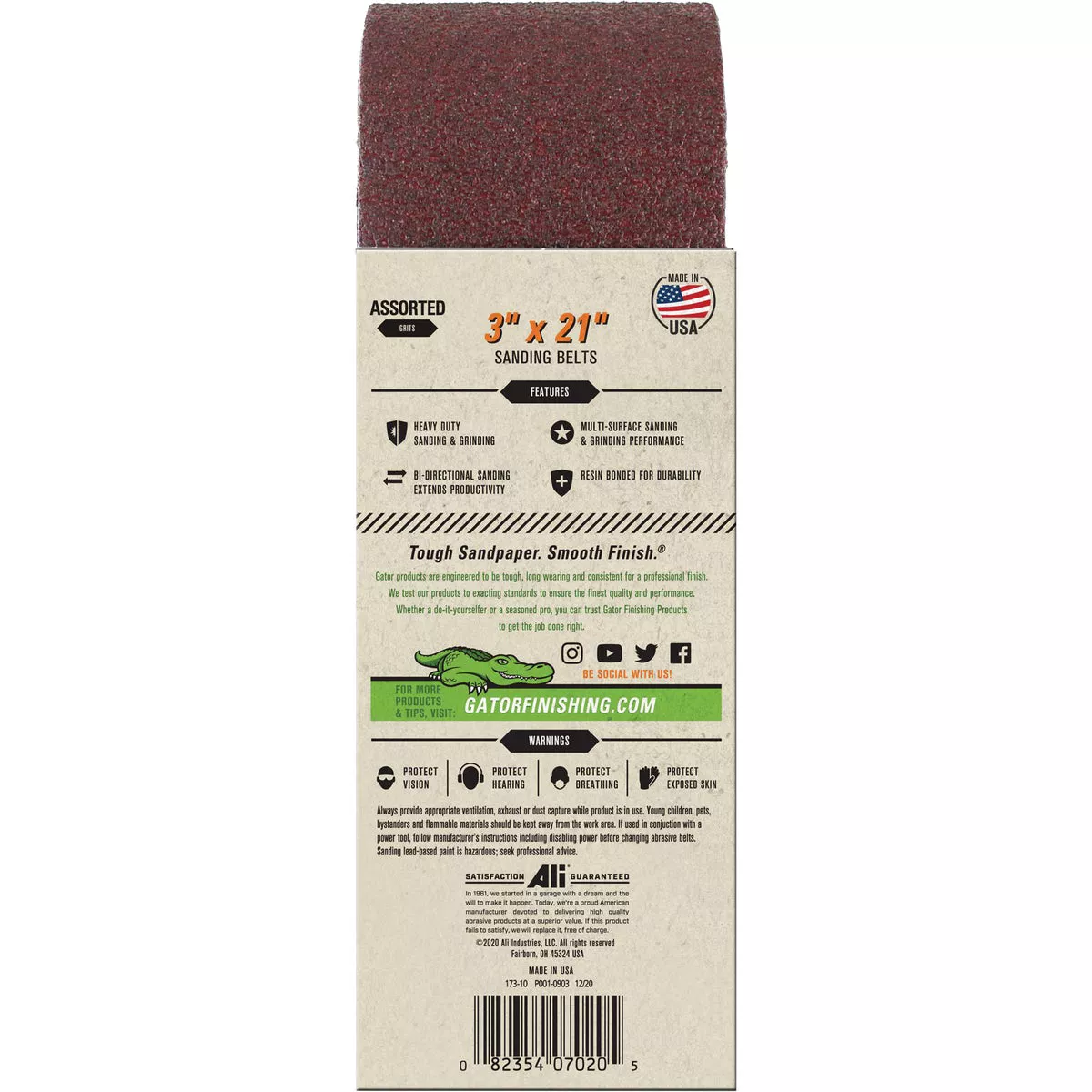 Gator Blade 3 In. x 21 In. 50/80/120 Grit Sanding Belt (5-Pack)
