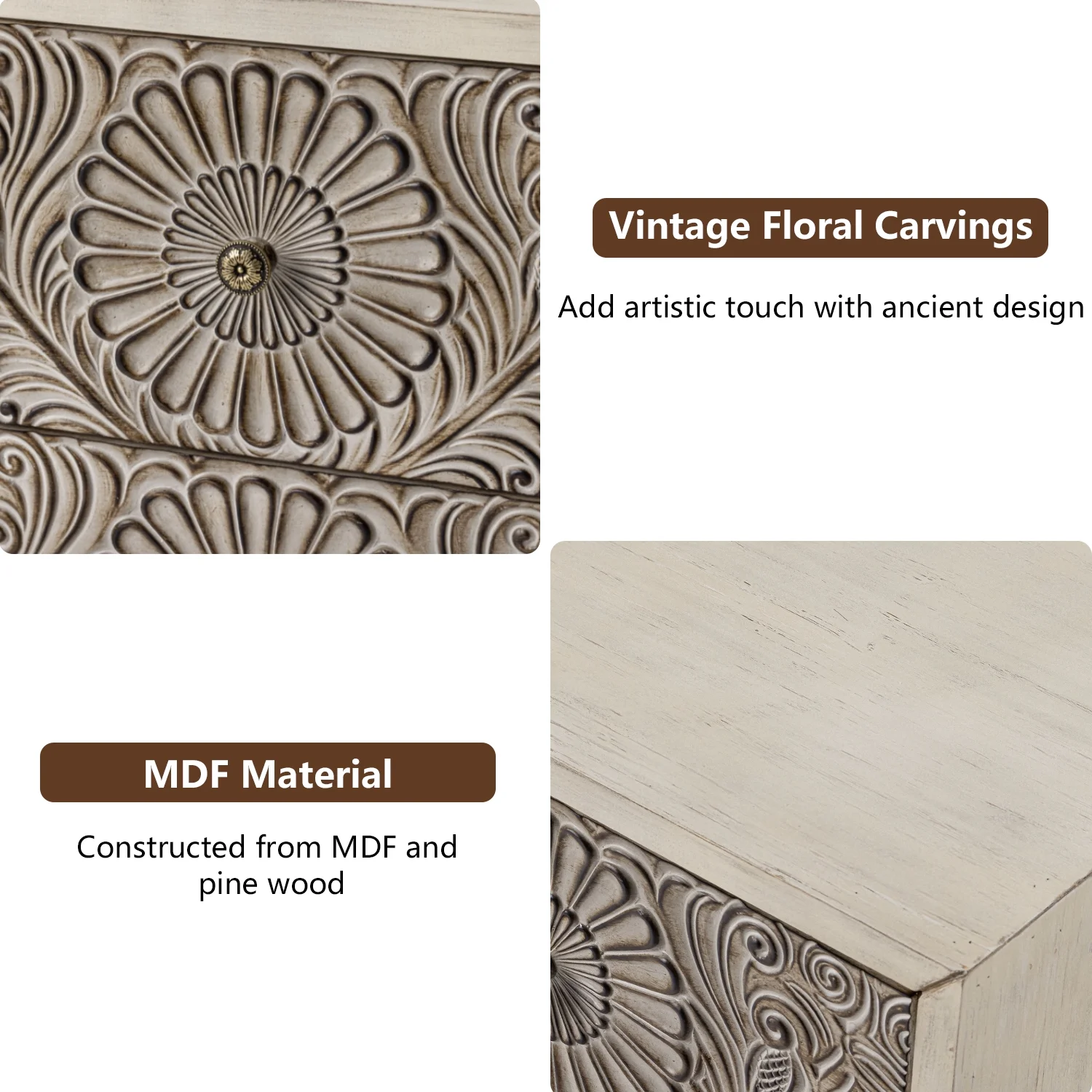 FOROUTIA Wooden Nightstand with 2 Drawers,Vintage MDF Bedside Tables with Storage - Image 8