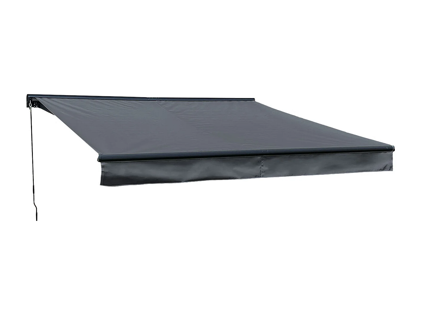 Store banne SAULE 3,5 × 3m avec semi-coffre - Toile anthracite et structure grise - HAPPY GARDEN