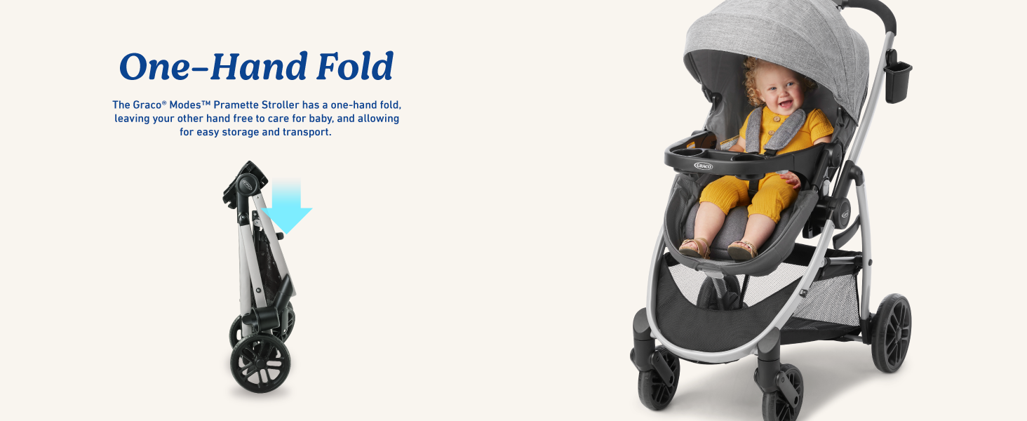 Poussette Graco Modes Pramette 3-en-1, système de voyage, pliage à une main, rangement et transport faciles, pour bébé et tout-petit