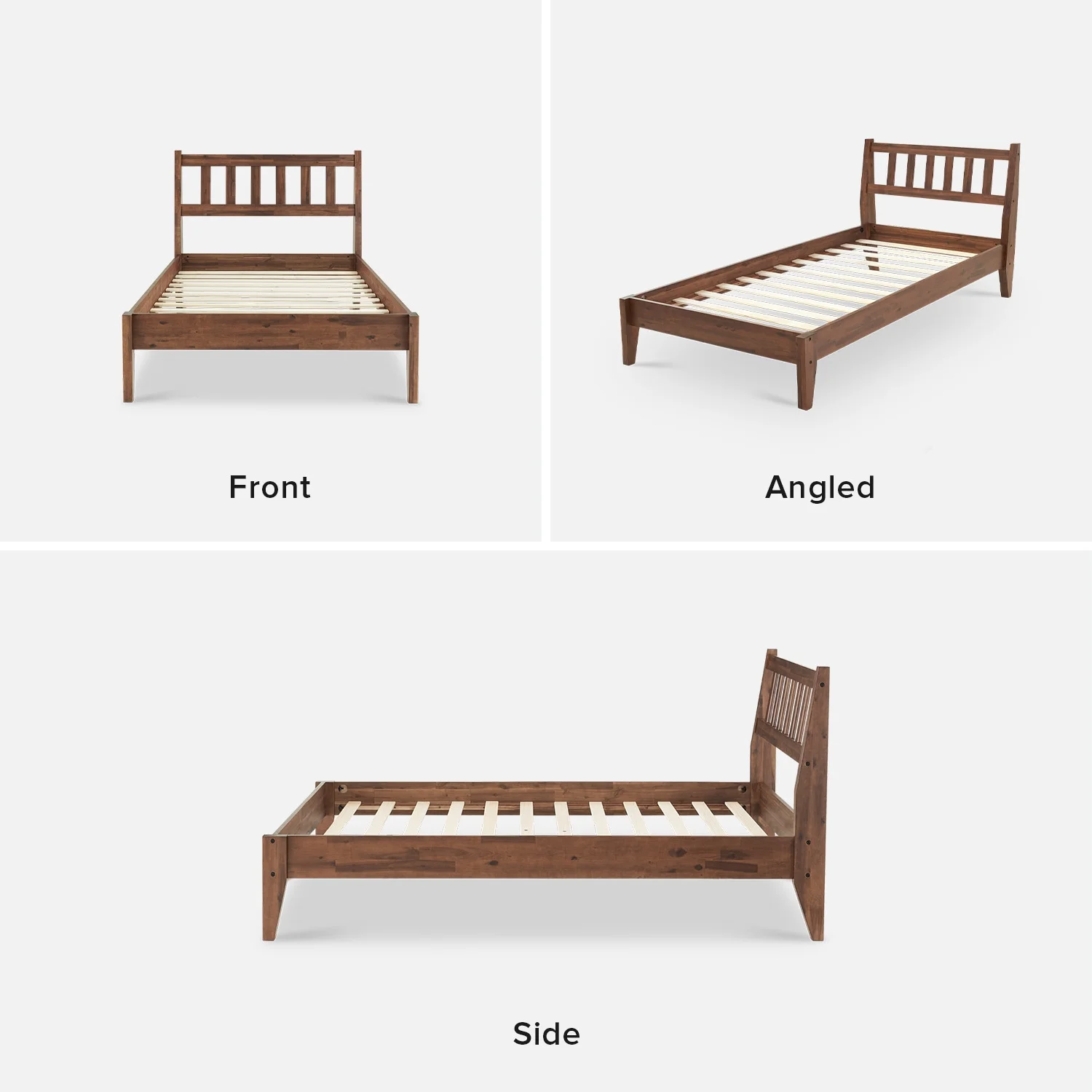 Mopio Ted Queen Bed Frame with Headboard, Full Size Bed Frame, Mid Century Modern Acacia Solid Wood Platform Bed Frame, Wooden Bed Slats, No Box Spring Needed, Double Metal Bar Support, Walnut - Image 18