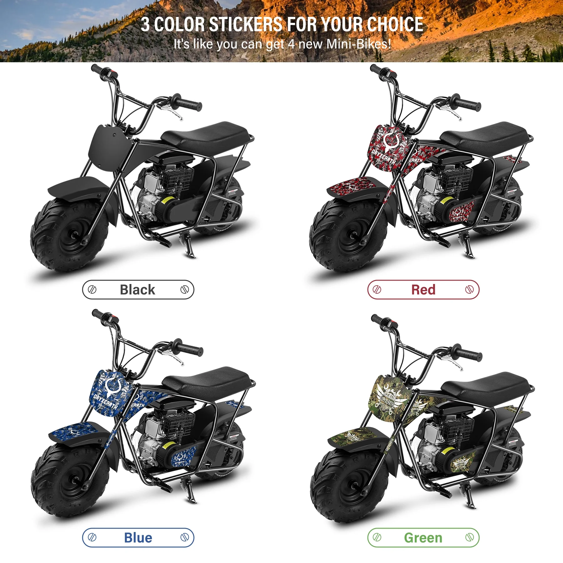 Oryxearth Mini Bike for Kids Motorcycle, Mini motorcycle for kids, Set of Four, 105CC 4-Stroke Ride on Toys, Camo - Image 4
