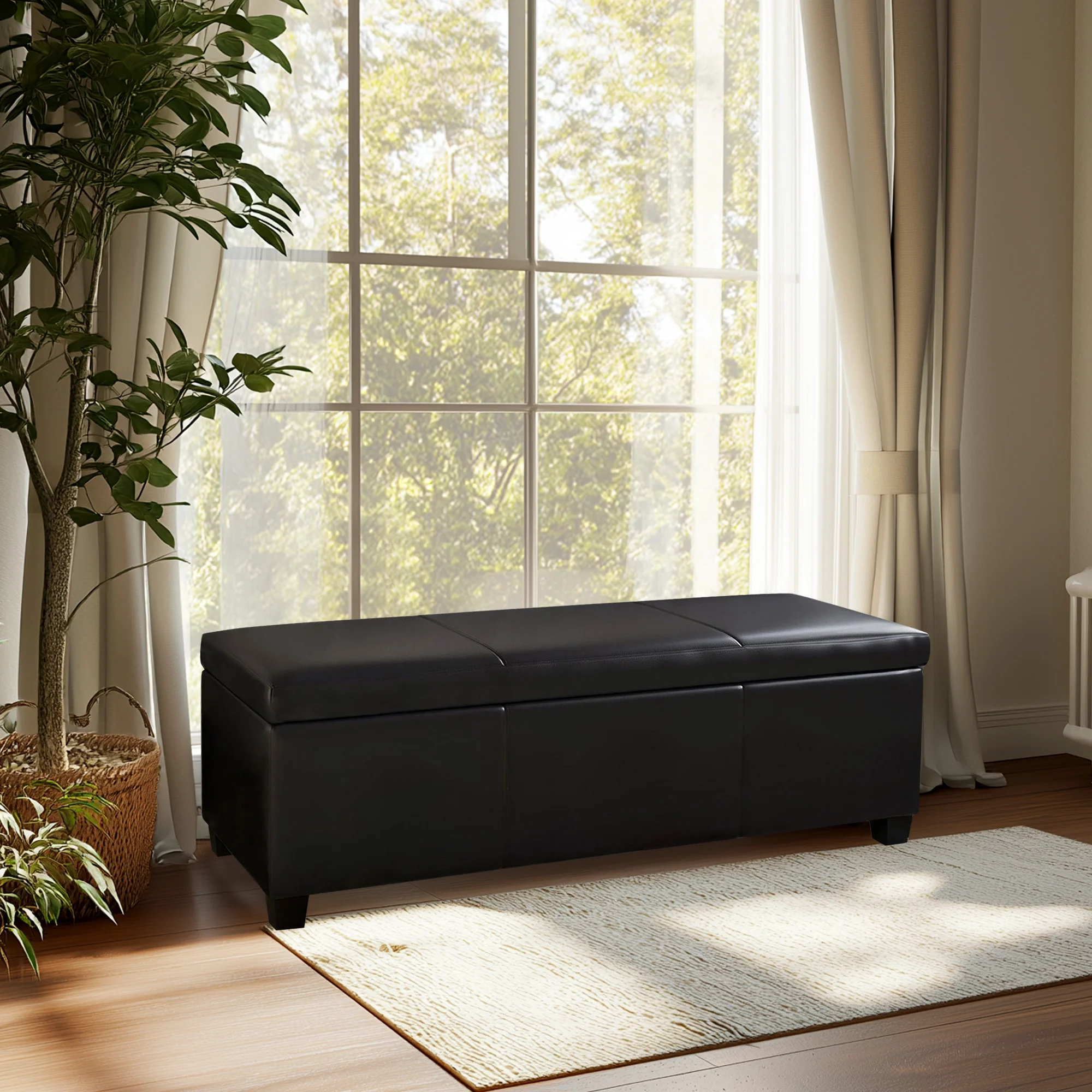 BELLEZE Storage Ottoman Bench Footstool - Amherst (Beige) - Image 26