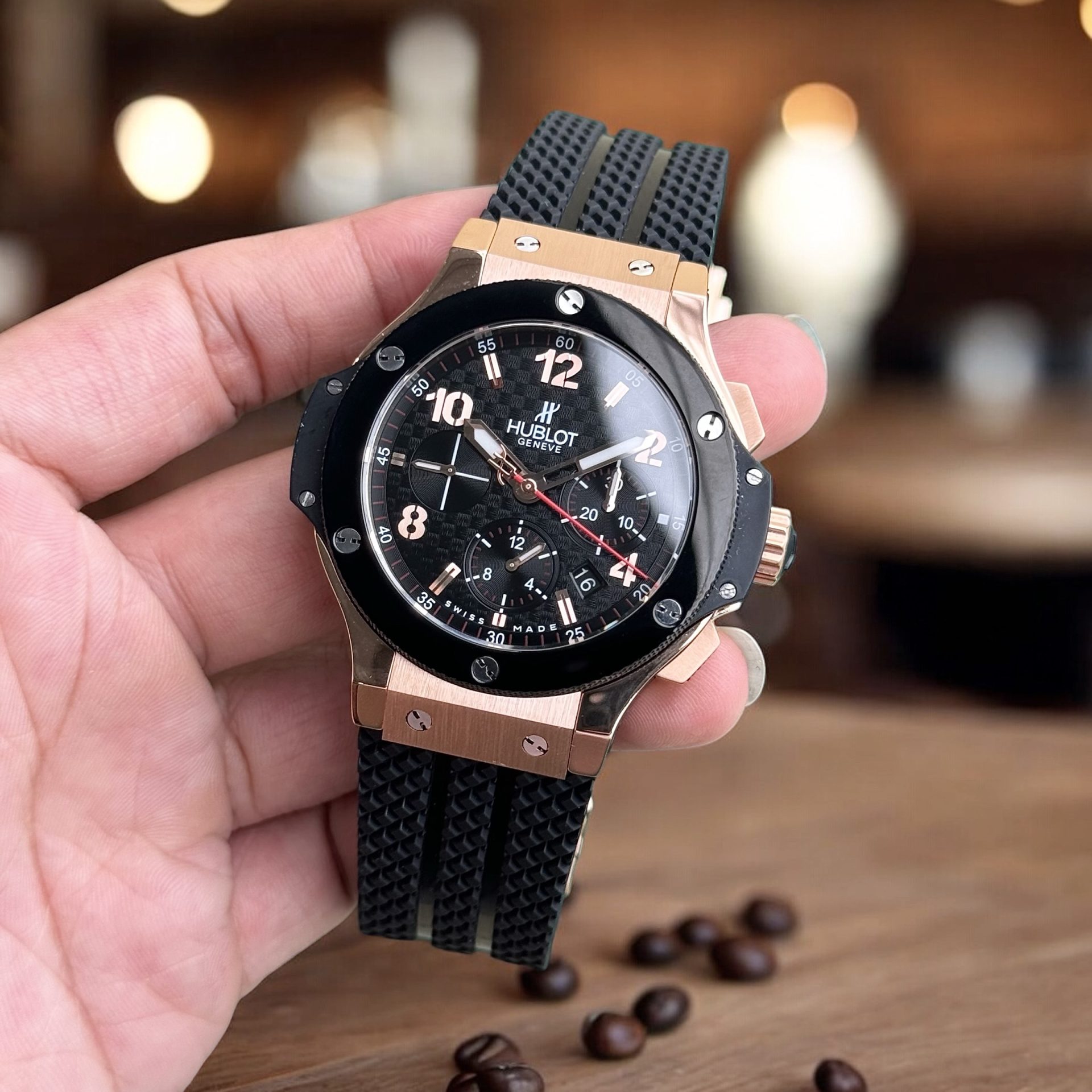 Hublot Rep 1:1 Watch Big Bang Chronograph King Gold Black Ceramic Bezel 44mm - Elite Watch Atelier
