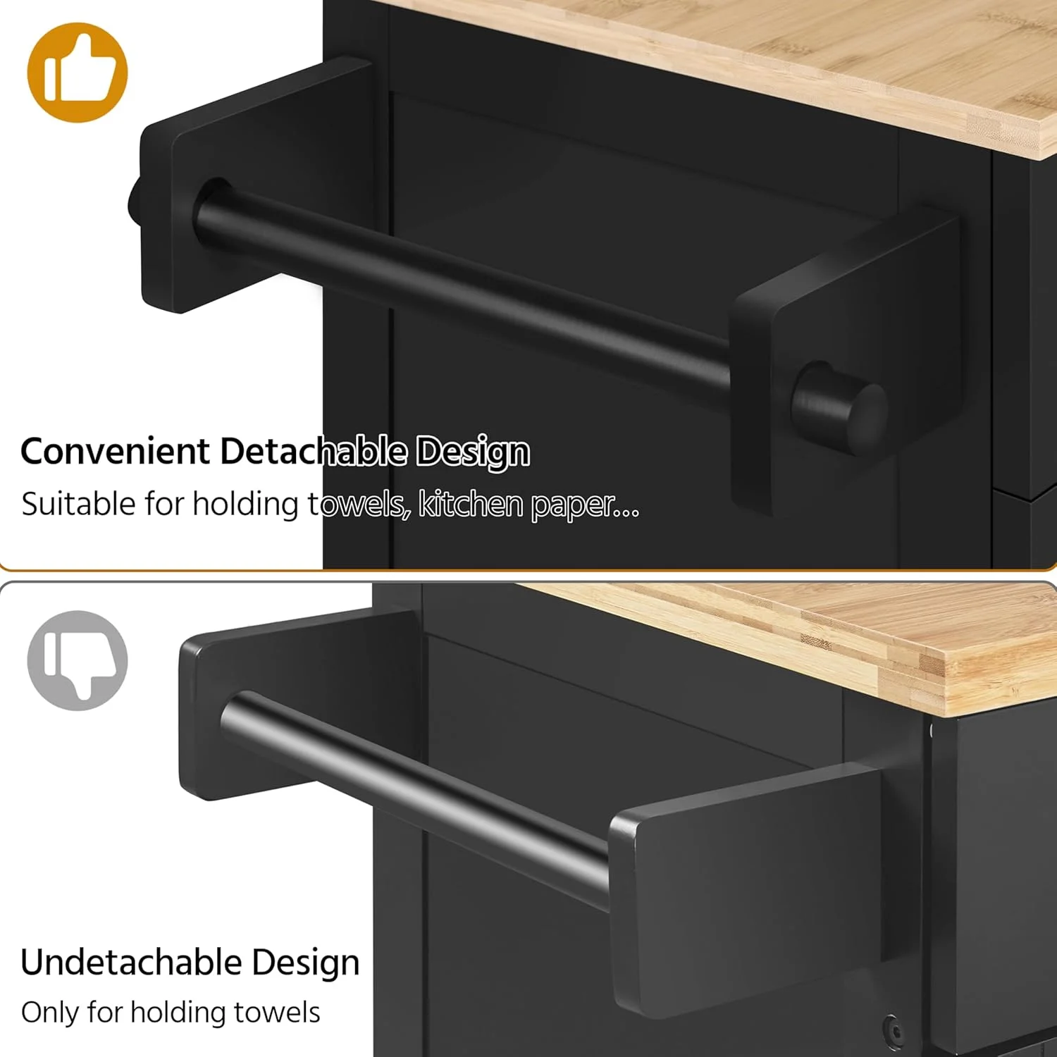 HXYHJ Kitchen Island on Wheels with Storage Cabinet, Rolling Kitchen Cart with Bamboo Top & Drawer & Spice Rack Towel Bar, Microwave Stand Cart for Kitchen/Dining Room, Black - Image 10