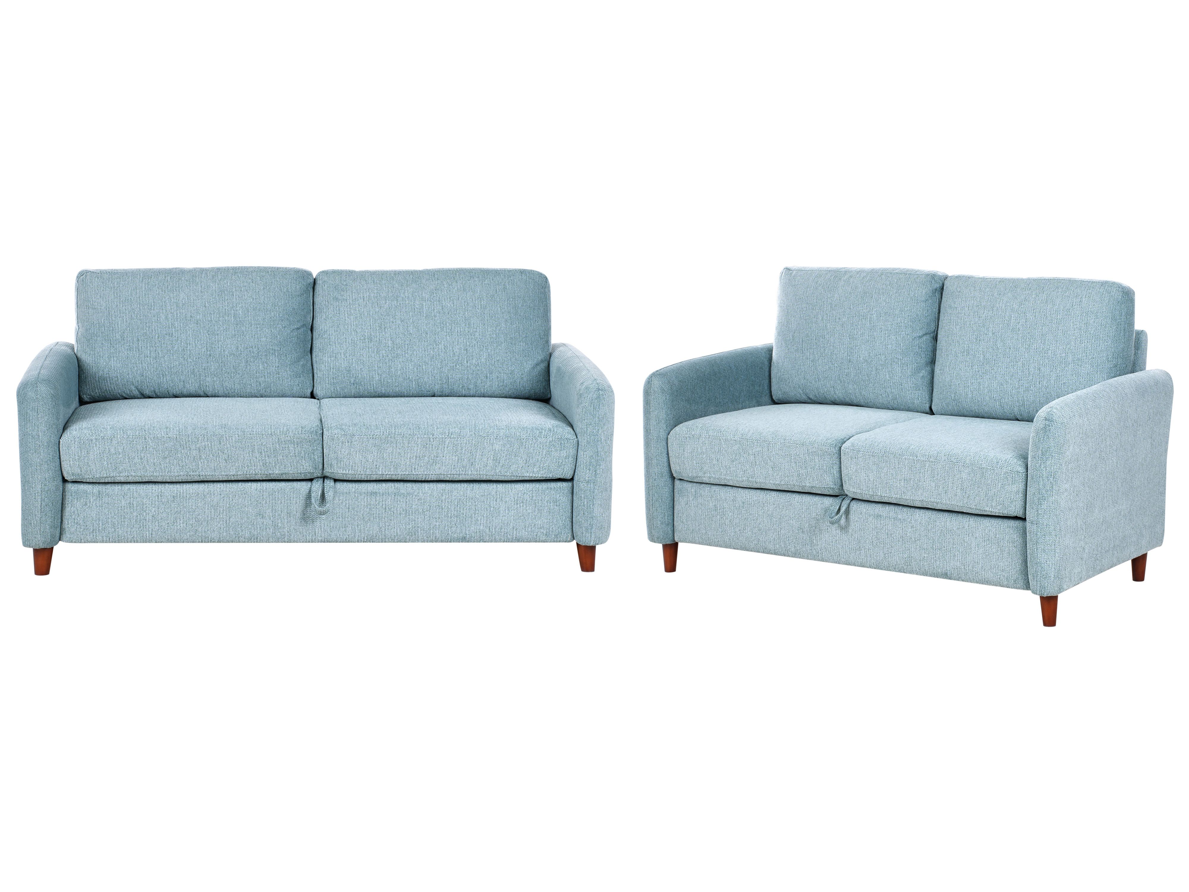 Living Room Set 5 Seater MARE Fabric Blue with Storage