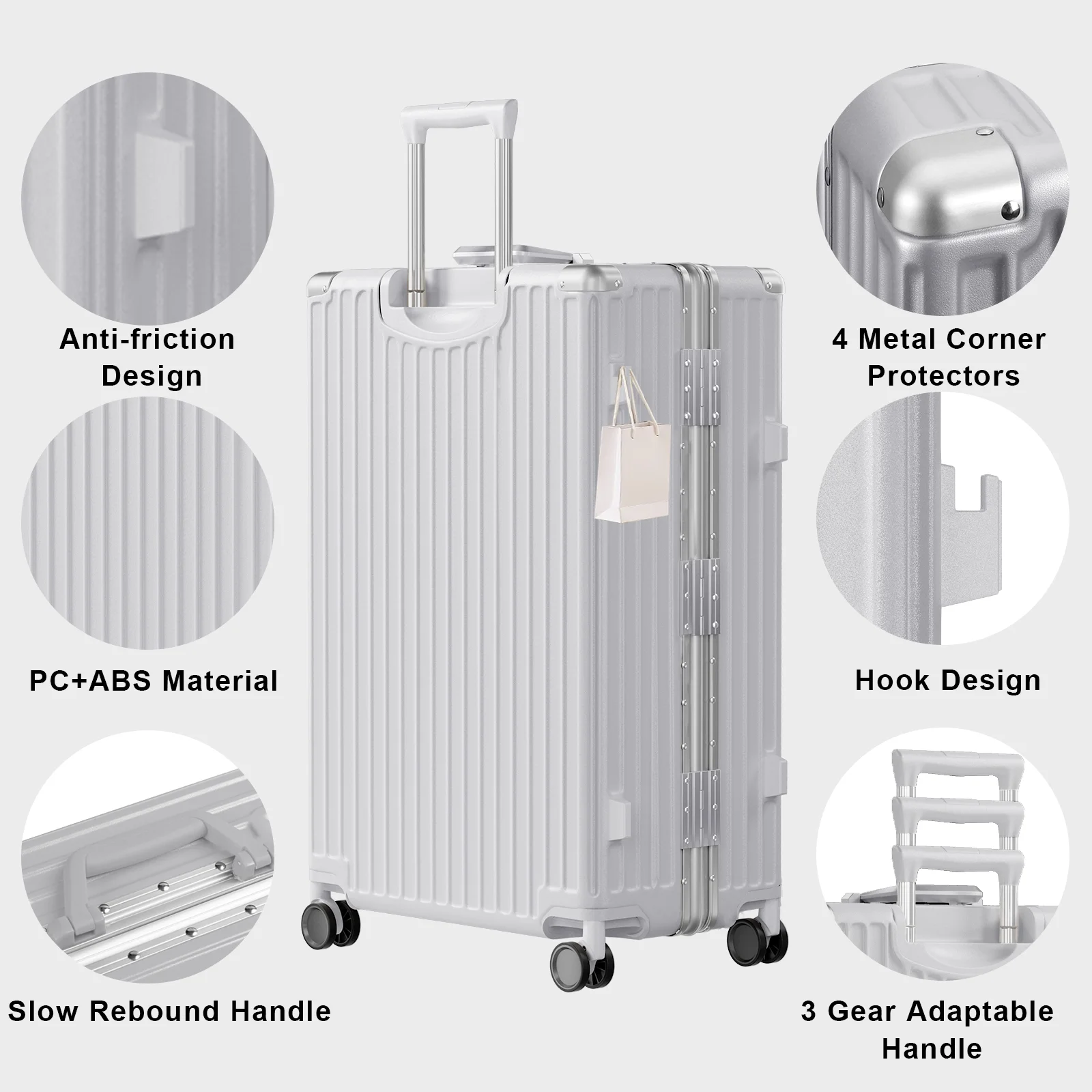 Luggage Aluminium Frame PC ABS Hardshell Suitcase with Spinner Wheels TSA Lock Zipperless Luggage 28 inch Silver - Image 12