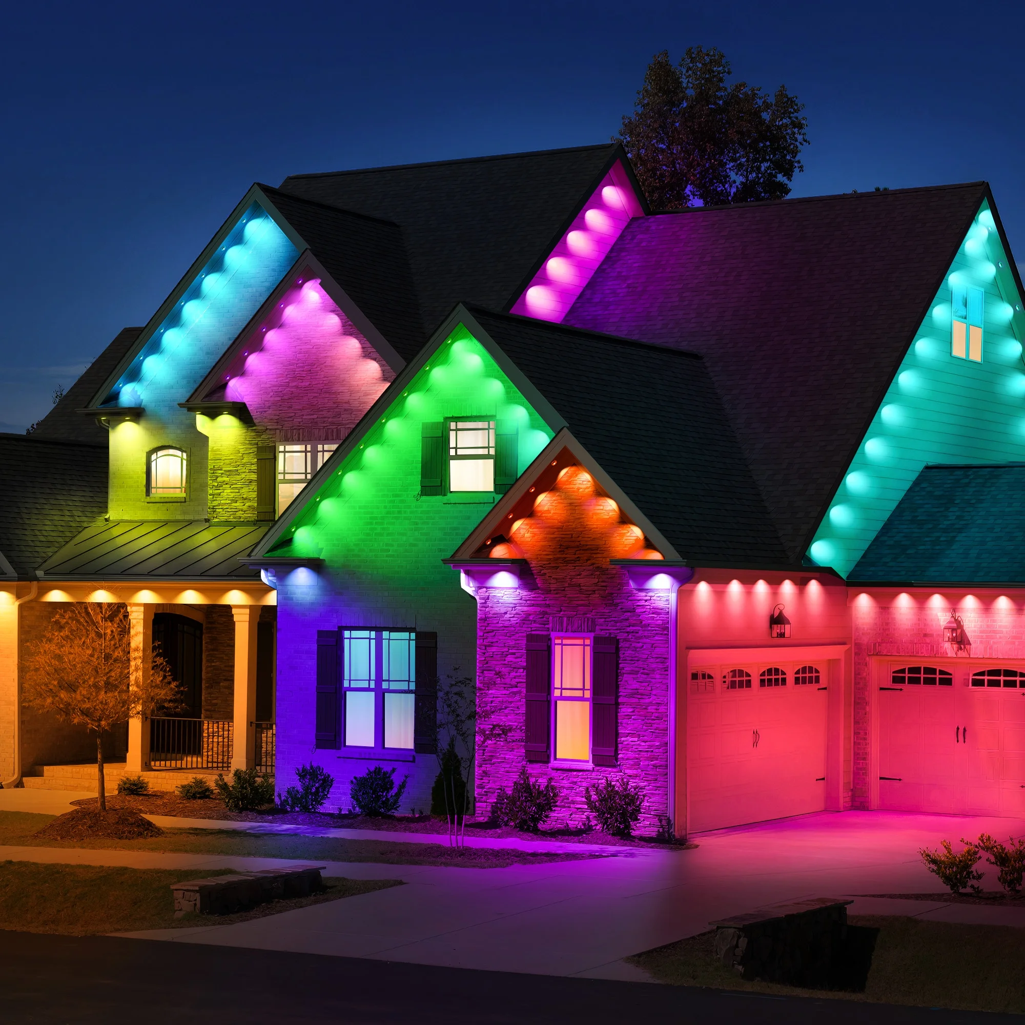 OUTON Waterproof Permanent Outdoor Lights, 100ft Smart RGBIC String Lights with DIY Scene Modes, 72 LED Lights for Holiday Decor, Party, Game Day,Work with Alexa, Google Assistant