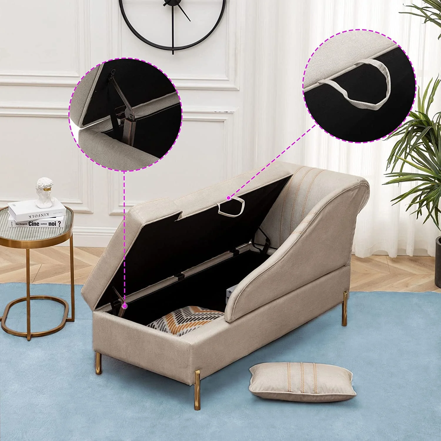 Andeworld Chaise Lounges Indoor Chair, Modern Upholstered Tufted Chaise Lounge Chair Indoor Faux Suede Sofa Recliner Couch for Bedroom Office Living Room Left Arm Facing Chaise Lounge(Khaki) - Image 5