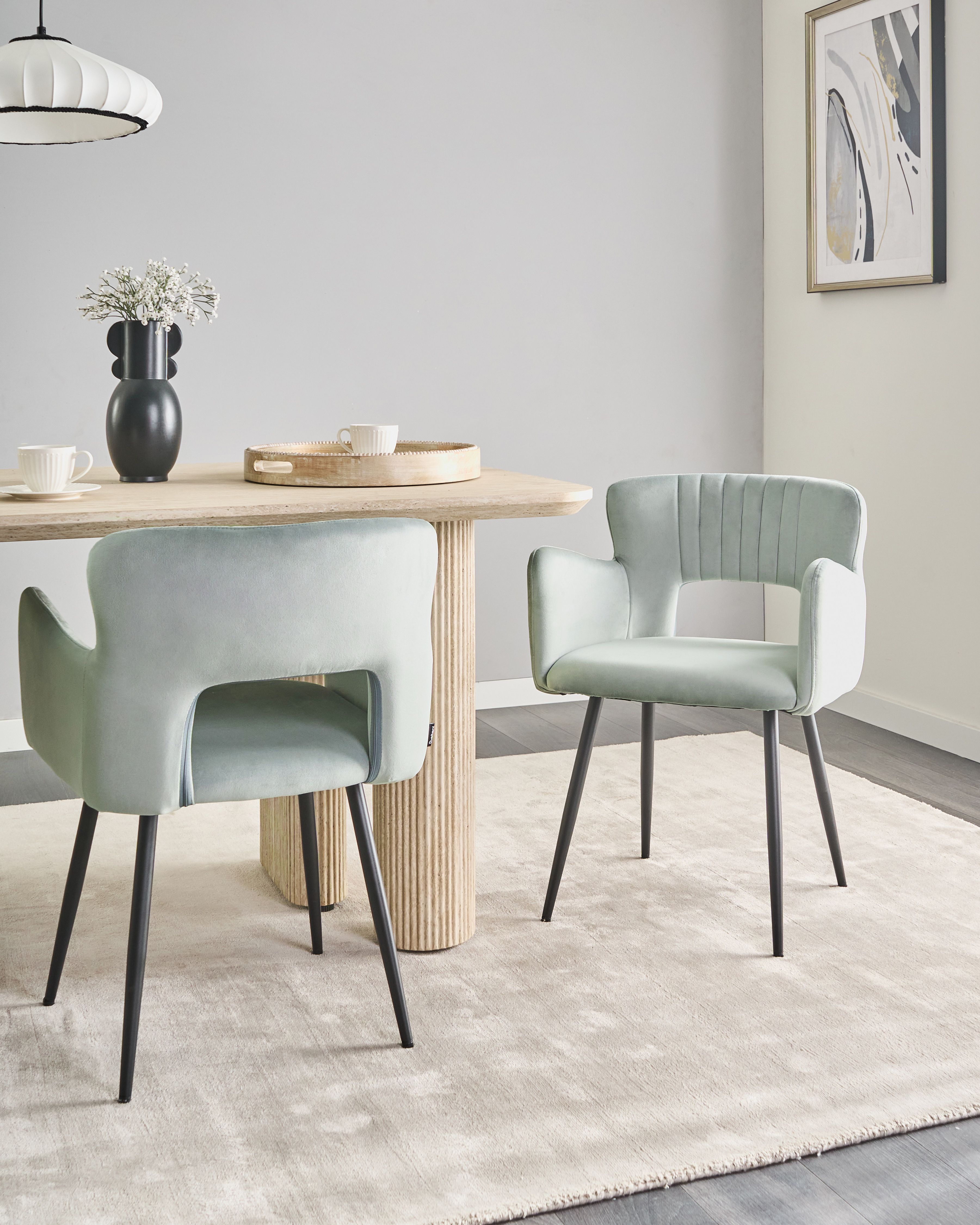 Set of 2 Dining Chairs SANILAC Velvet Light Blue
