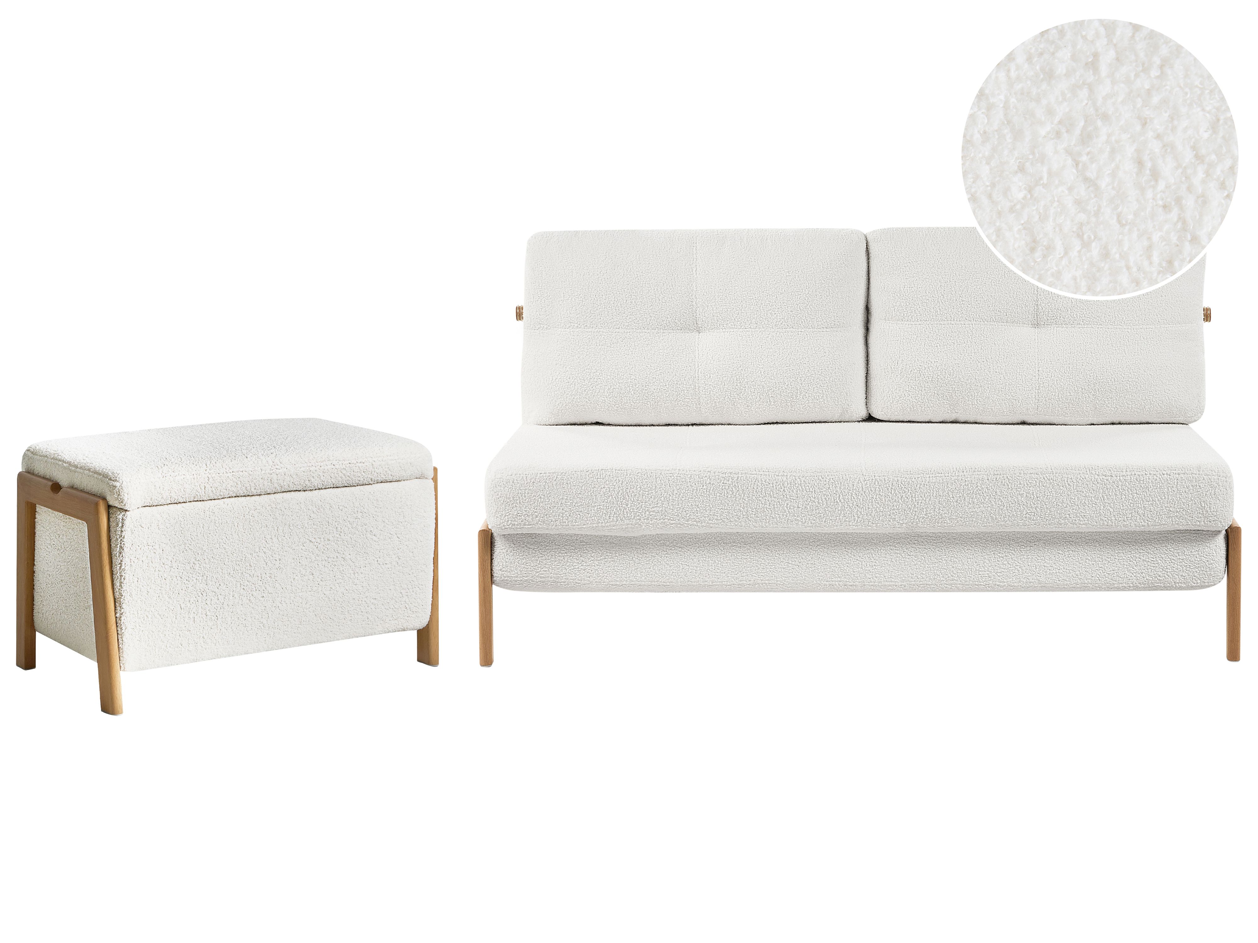 Living Room Set 3 Seater EDLAND Boucle White with Bench