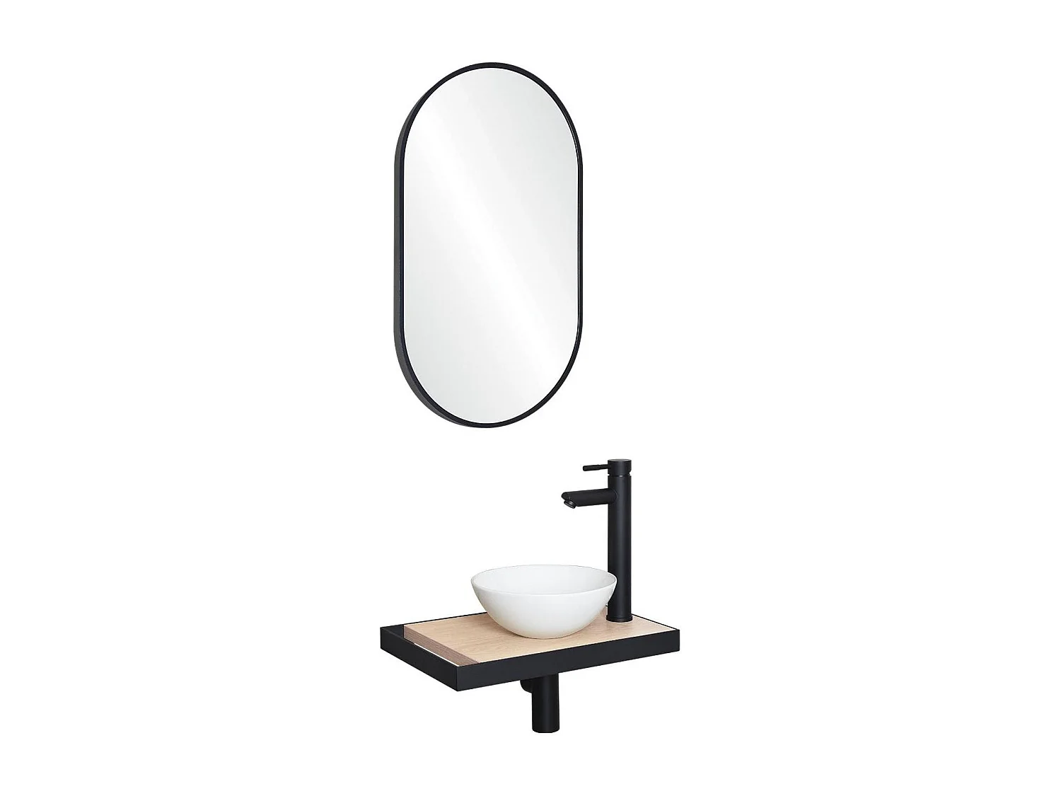 Meuble lave-mains SOHO plan fin p-serviette côté vasque blanche + miroir