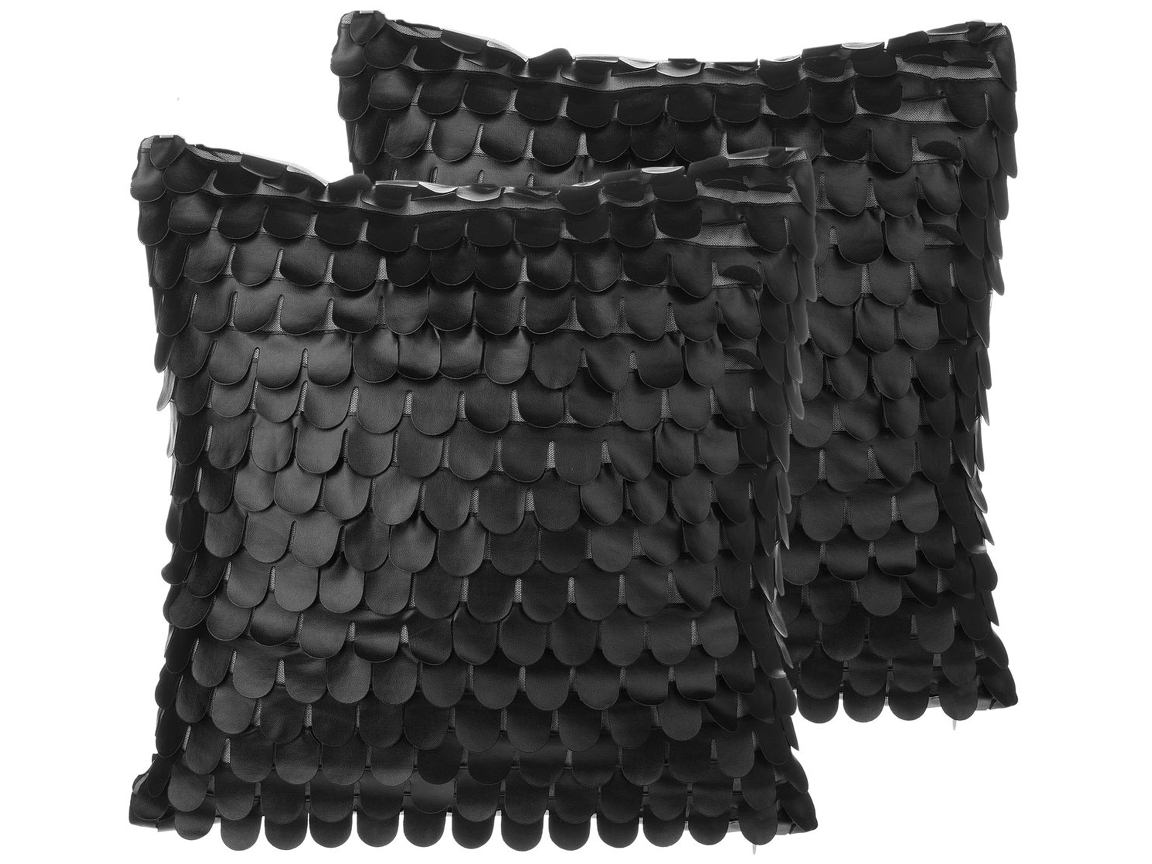 Set of 2 Decorative Cushions LOBELIA Faux Leather 45 x 45 cm Black Solid