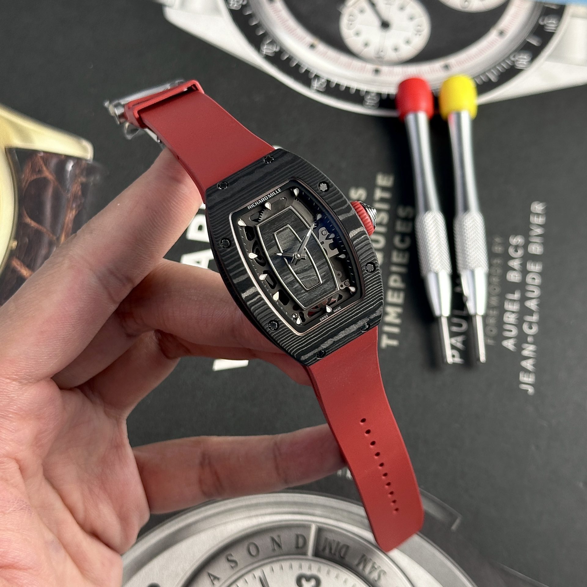 Richard Mille Replica Watch RM07-01 Black Carbon Rubber Strap 32x46mm - Elite Watch Atelier