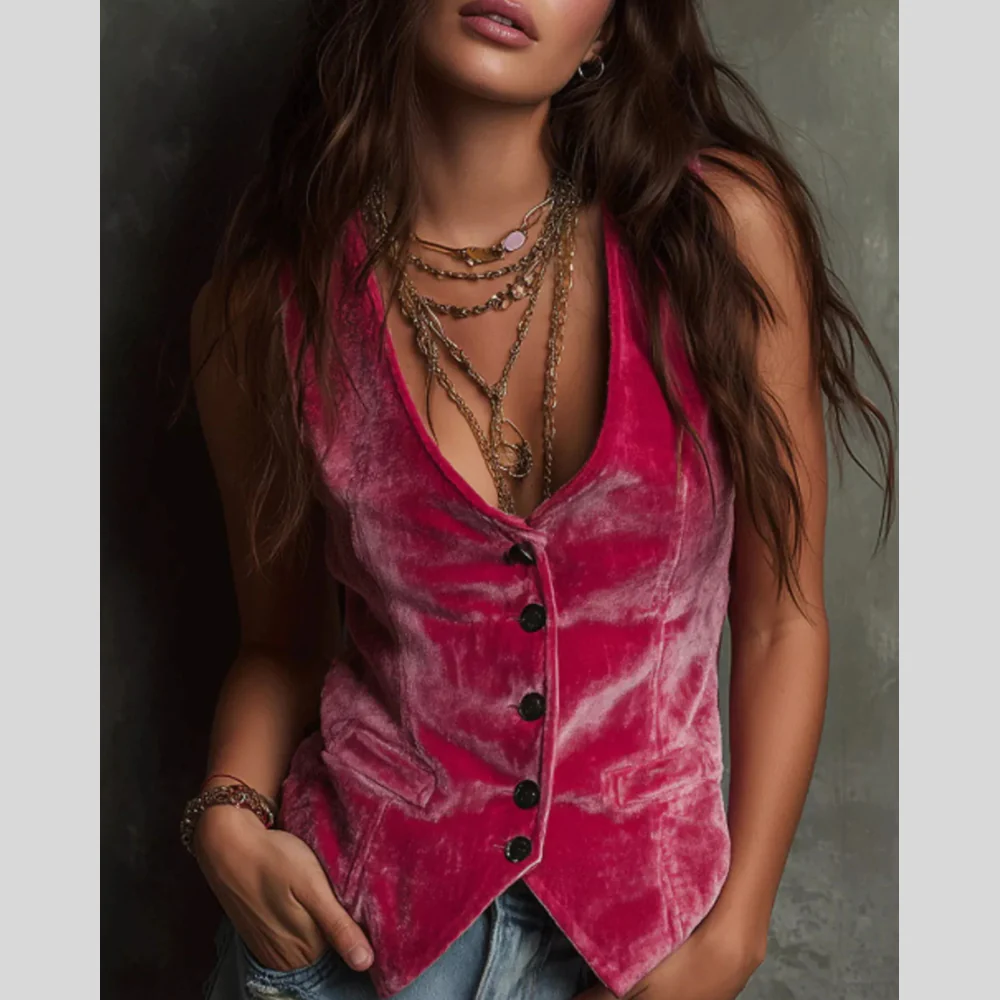 Velvet Button-Down Vest Coat - ZKZOOK