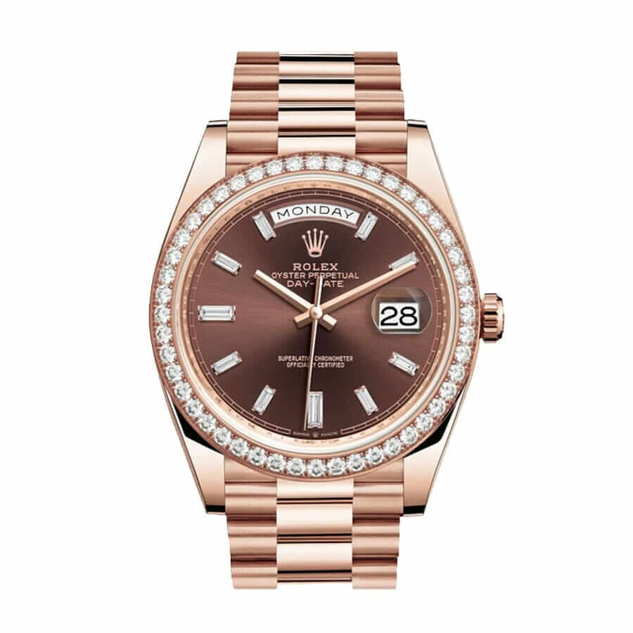 Rolex Day-Date 228345RBR Chocolate Dial Diamond Bezel Replica - Elite Watch Atelier