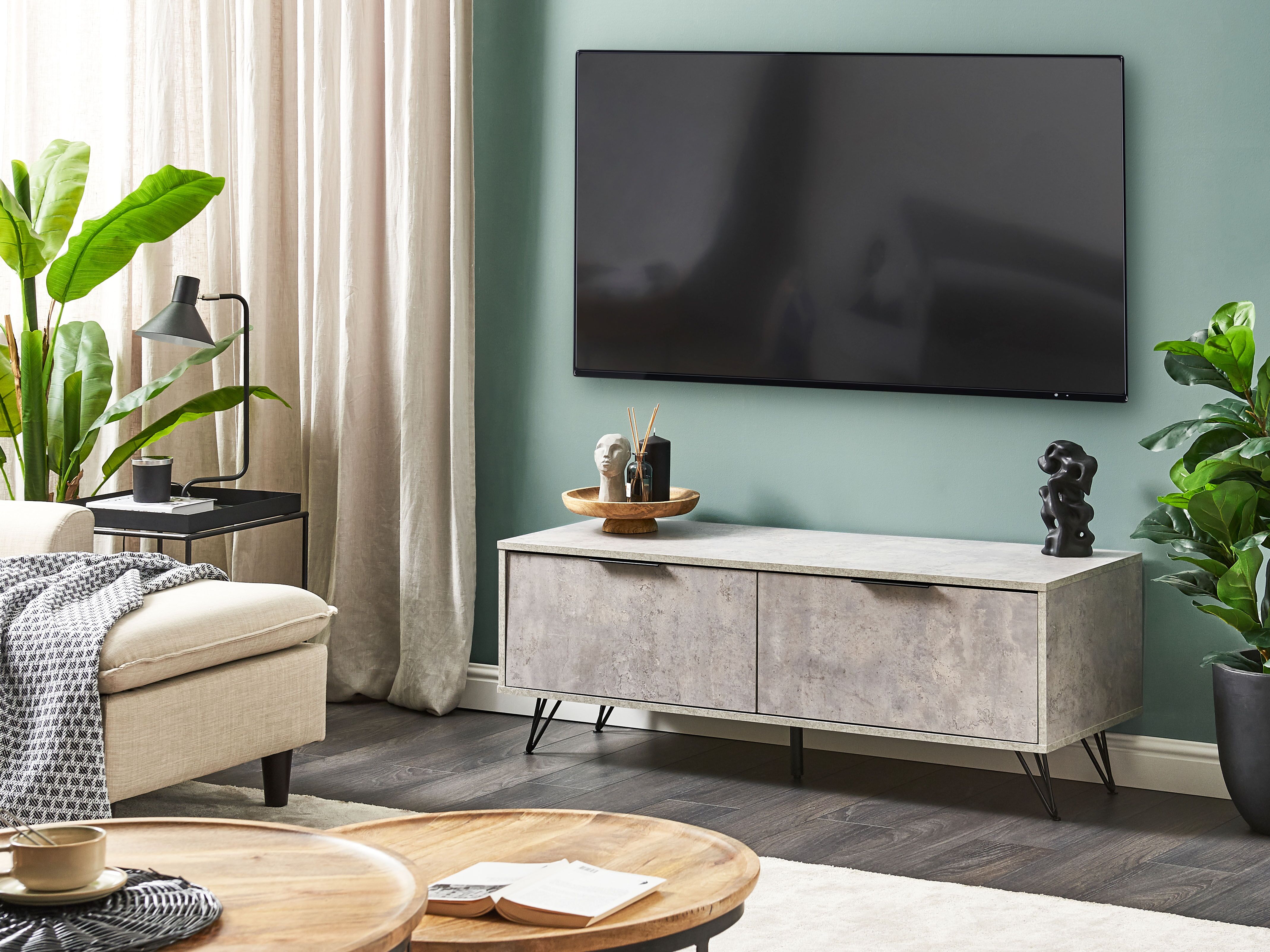 TV Stand HALSTON Grey Concrete Effect