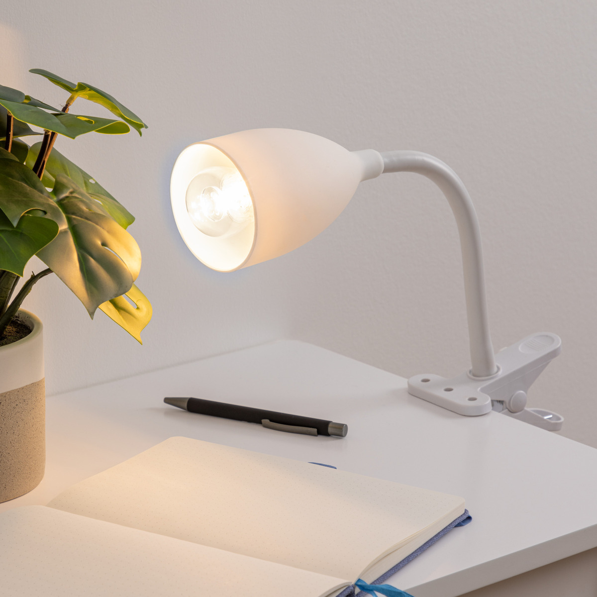 Clamp lamp "Sily" White, H.43 cm