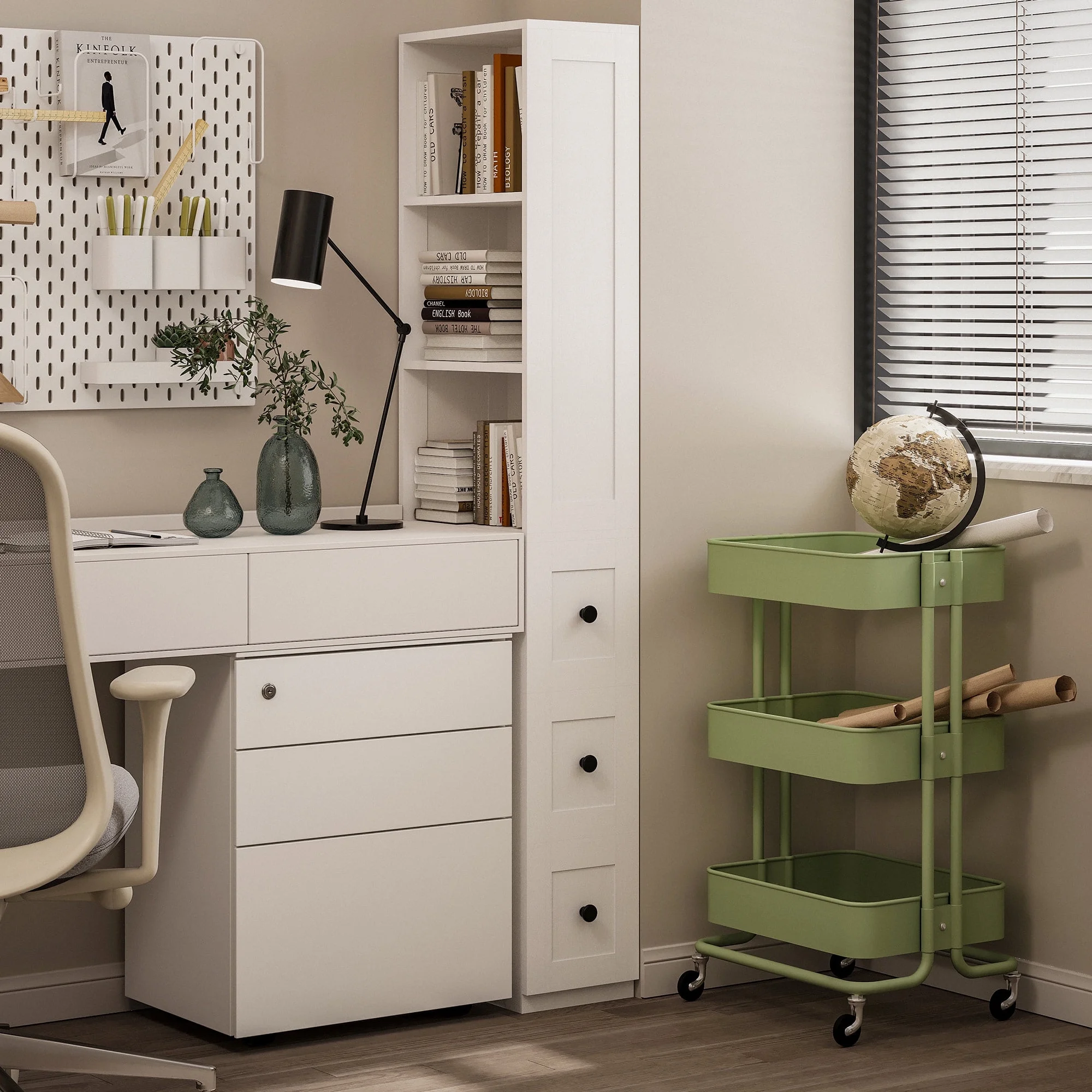 LAUSAINT HOME Bathroom Storage Cabinet, Tall Thin White Storage with 2 Adjustable Shelves & 3-level Drawers for Home, Kitchen - Image 8