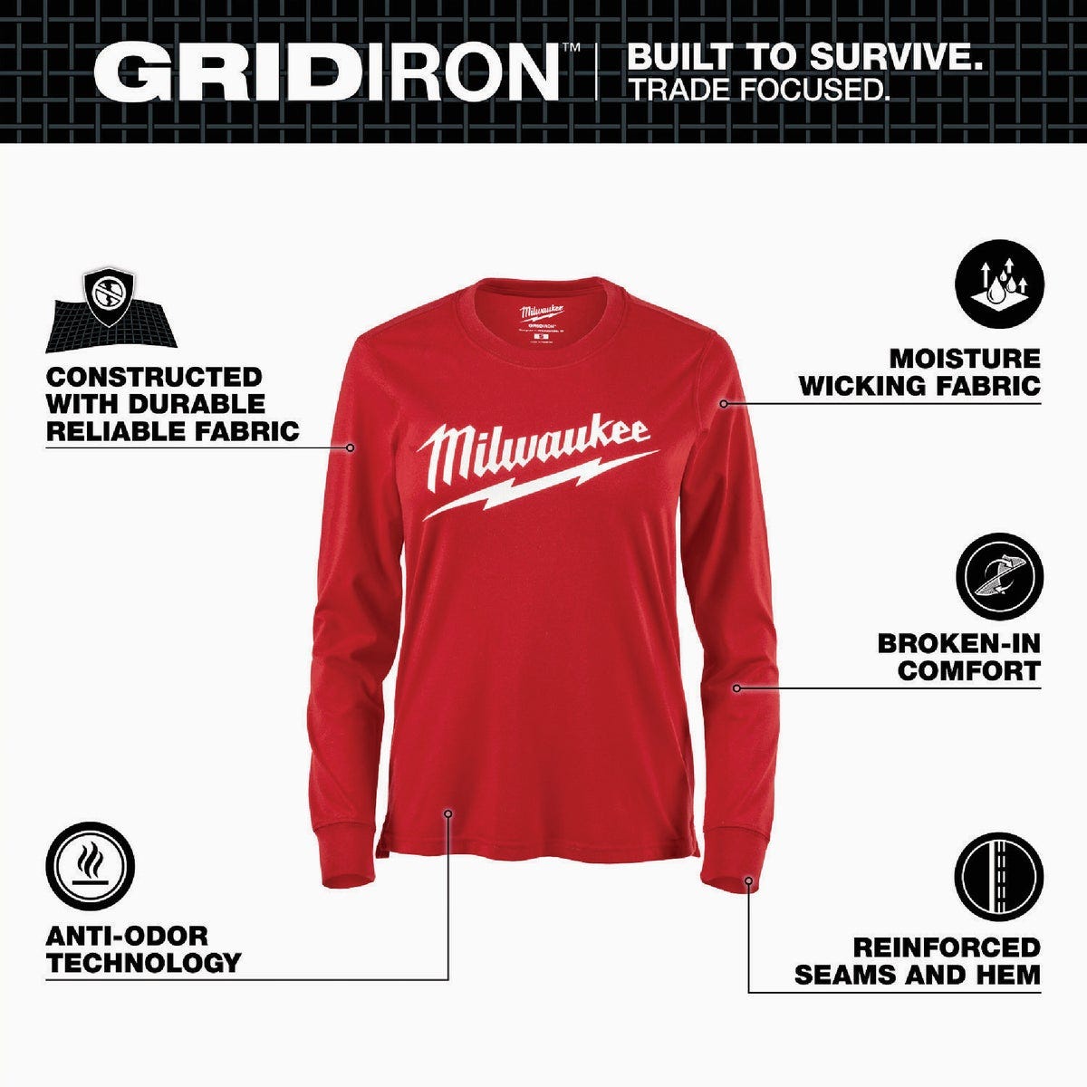 Milwaukee GRIDIRON Women's Medium Red Long Sleeve Logo T-Shirt
