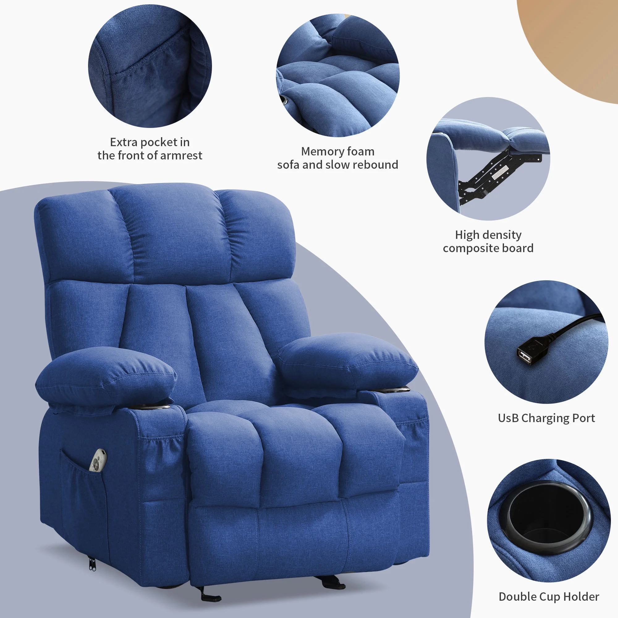 JONPONY Manual Recliner Chair with Heat Therapy and Massage Function, Heavy Duty Reclining Mechanism Massage Chair, Elderly Single Rocker Sofa with Cup Holders for Bedroom Home Theater,Grey - Image 107
