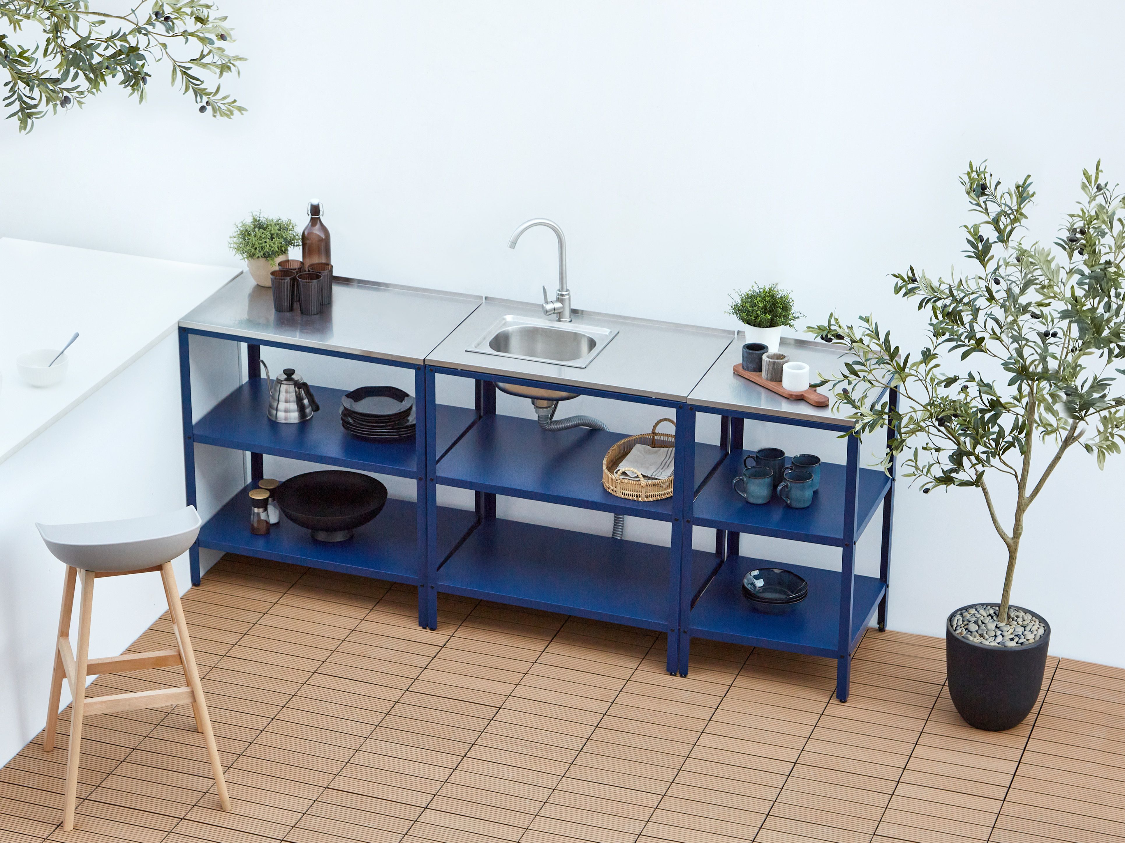 3 Piece Outdoor Kitchen Set with Sink VILAMA Metal Blue