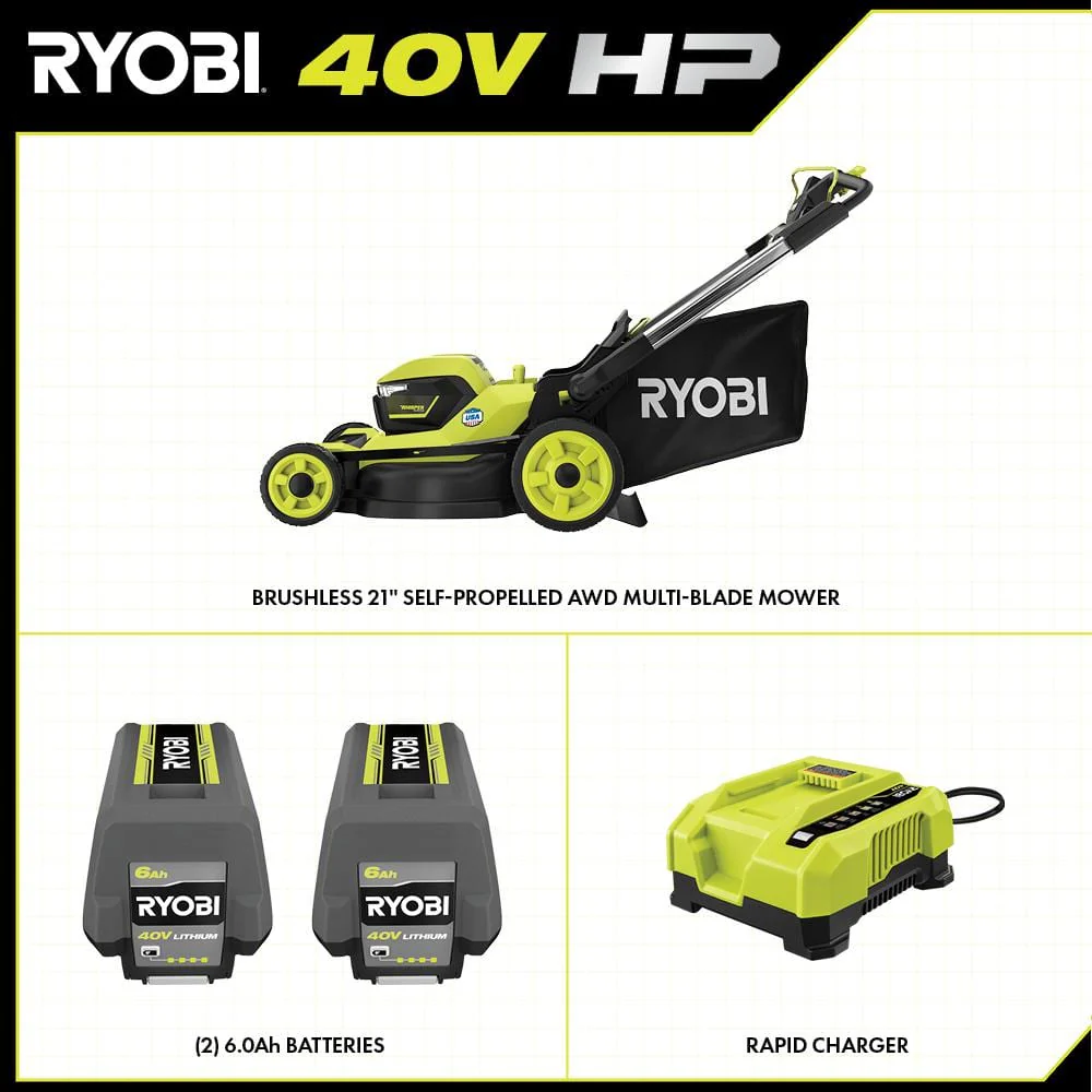 Ryobi 40V HP Brushless 21-in Self-Propelled AWD Lawn Mower – Whisper Series – Includes (2) 6.0Ah Batteries and Charger - Image 6