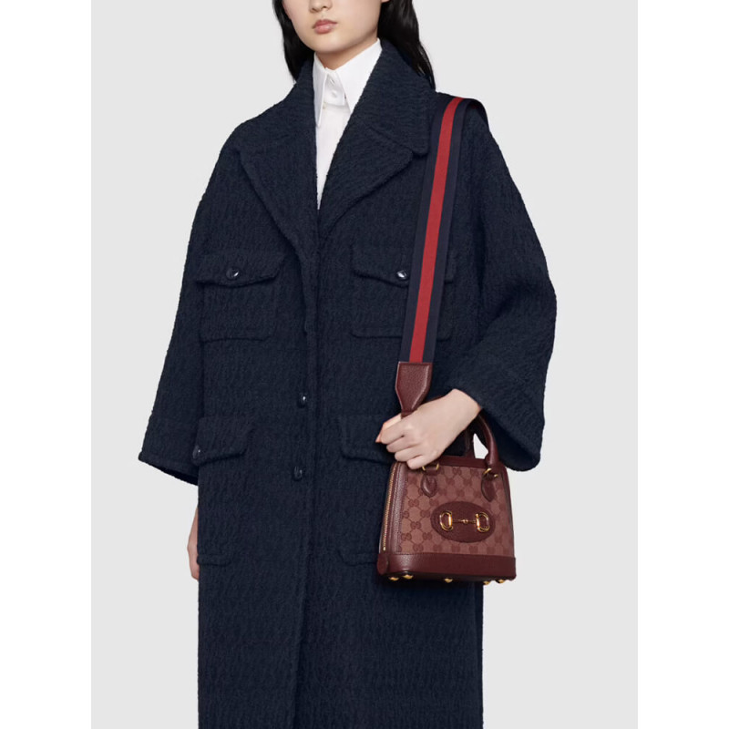 Replica Gucci Horsebit 1955 Gg Mini Bag 677212 In Burgundy Gg Canvas1:1High-quality replica