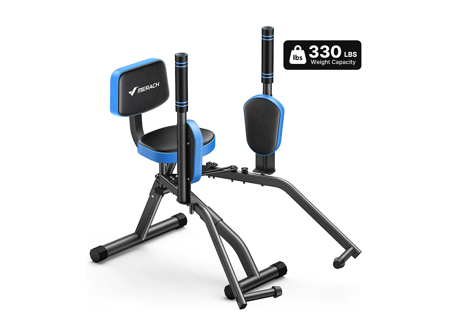 Banc de Musculation Multifonction MERACH, résistance et poignées réglables, repose-jambes rotatifs à 360°, pour fessiers, cuisses et hanches, bleu