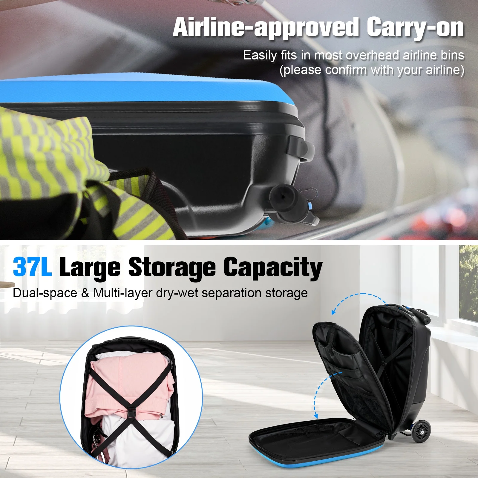 Advwin Scooter Luggage for Kids & Adults, Hardside Ride on Suitcase for Kids Ages 4-15 Multifunctional Lightweight Foldable Carry on Luggage with Wheels Ride on for Children Teenagers, Pink - Image 56