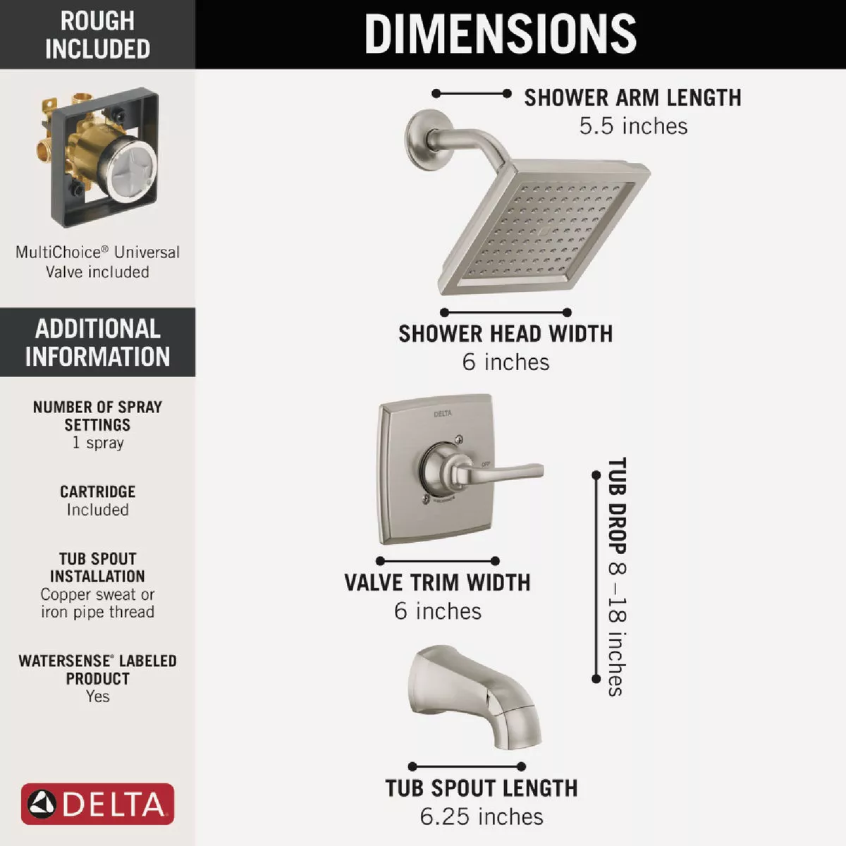 Delta Geist Brushed Nickel Single-Handle Tub and Shower Faucet