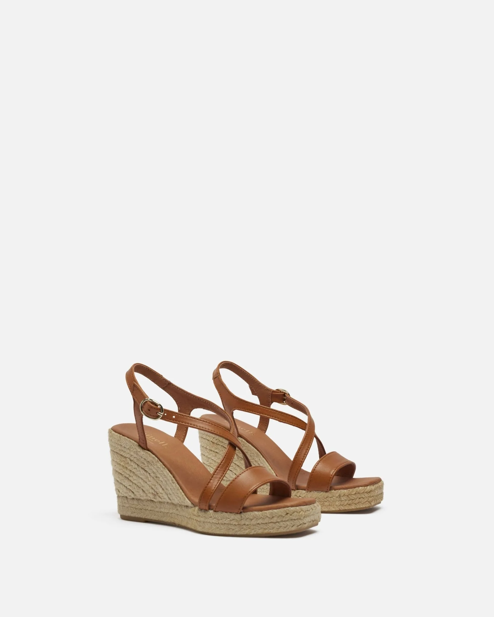 COMPENSEES CALINA - En cuir à talons cognac