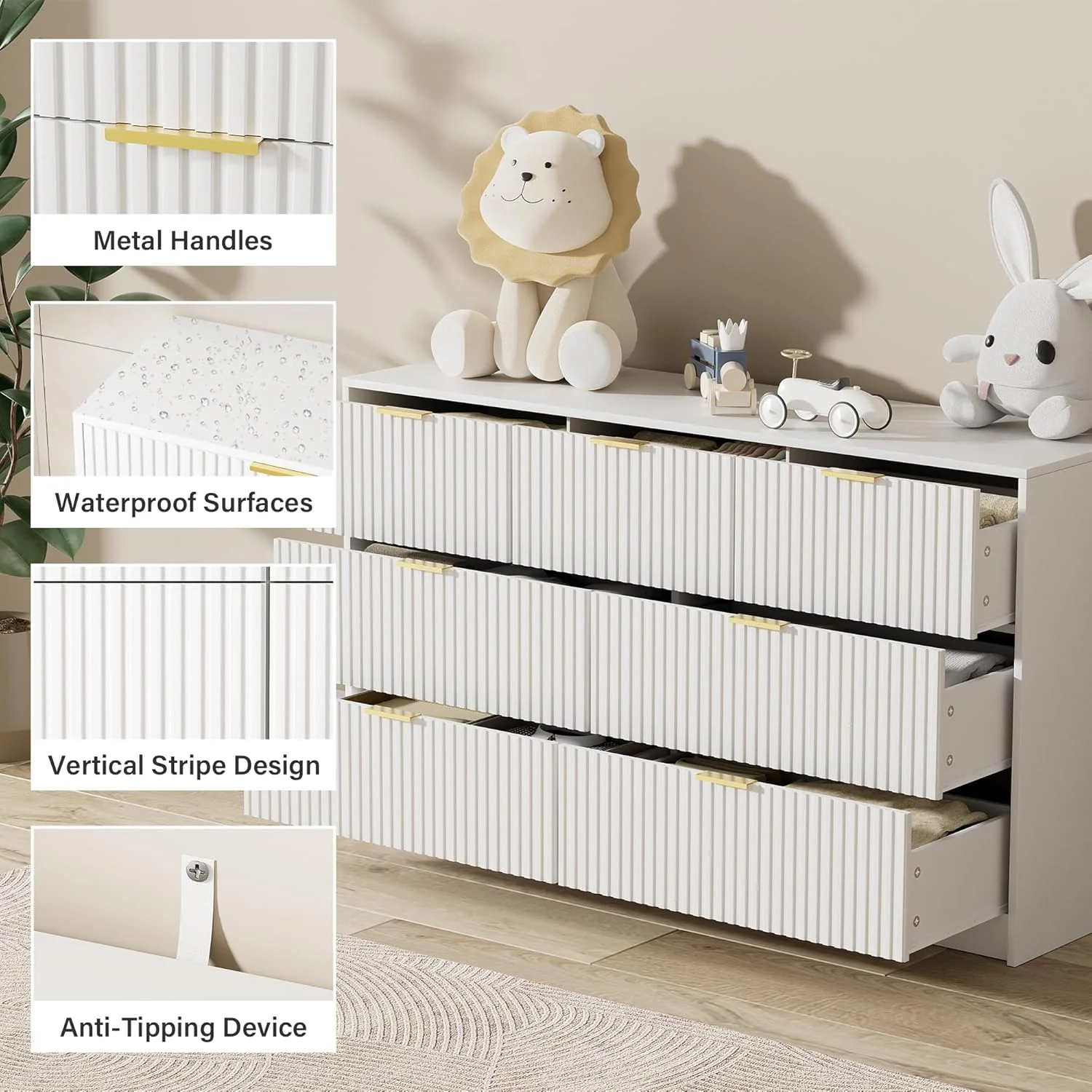 Furniway Black Dresser for Bedroom, 8 Drawer Double Dresser, Modern Chest of Drawers for Bedroom, Living Room, Entryway and Closet, 55" L x 15.7" D x 37.4" H - Image 32