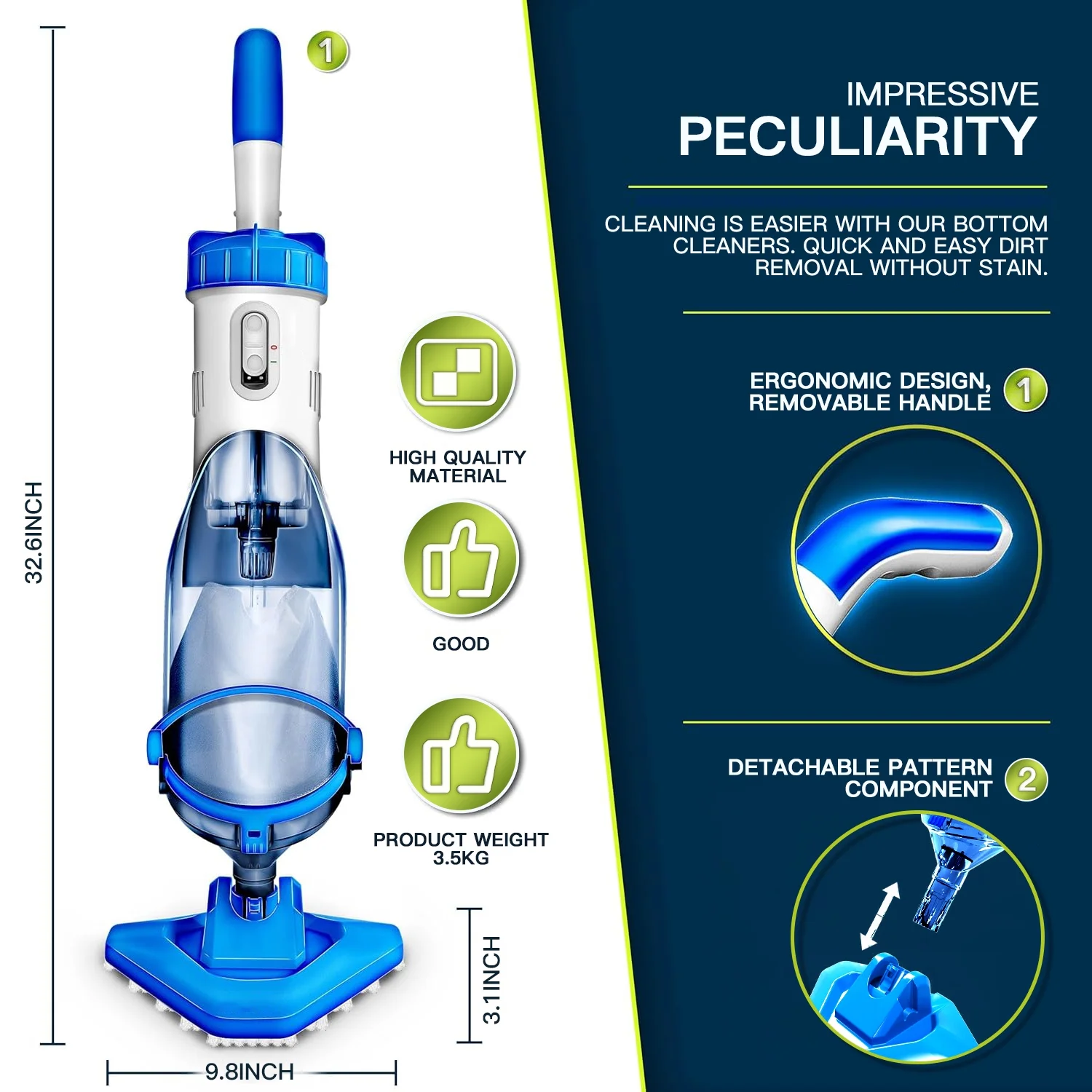 LANCHEZ Cordless Pool Vacuum with Strong Suction, Handheld Rechargeable Swimming Pool Cleaner with Powerful Suction up to 17.5 GPM for Inground and Above Ground Pools, Hot Tubs - Image 5