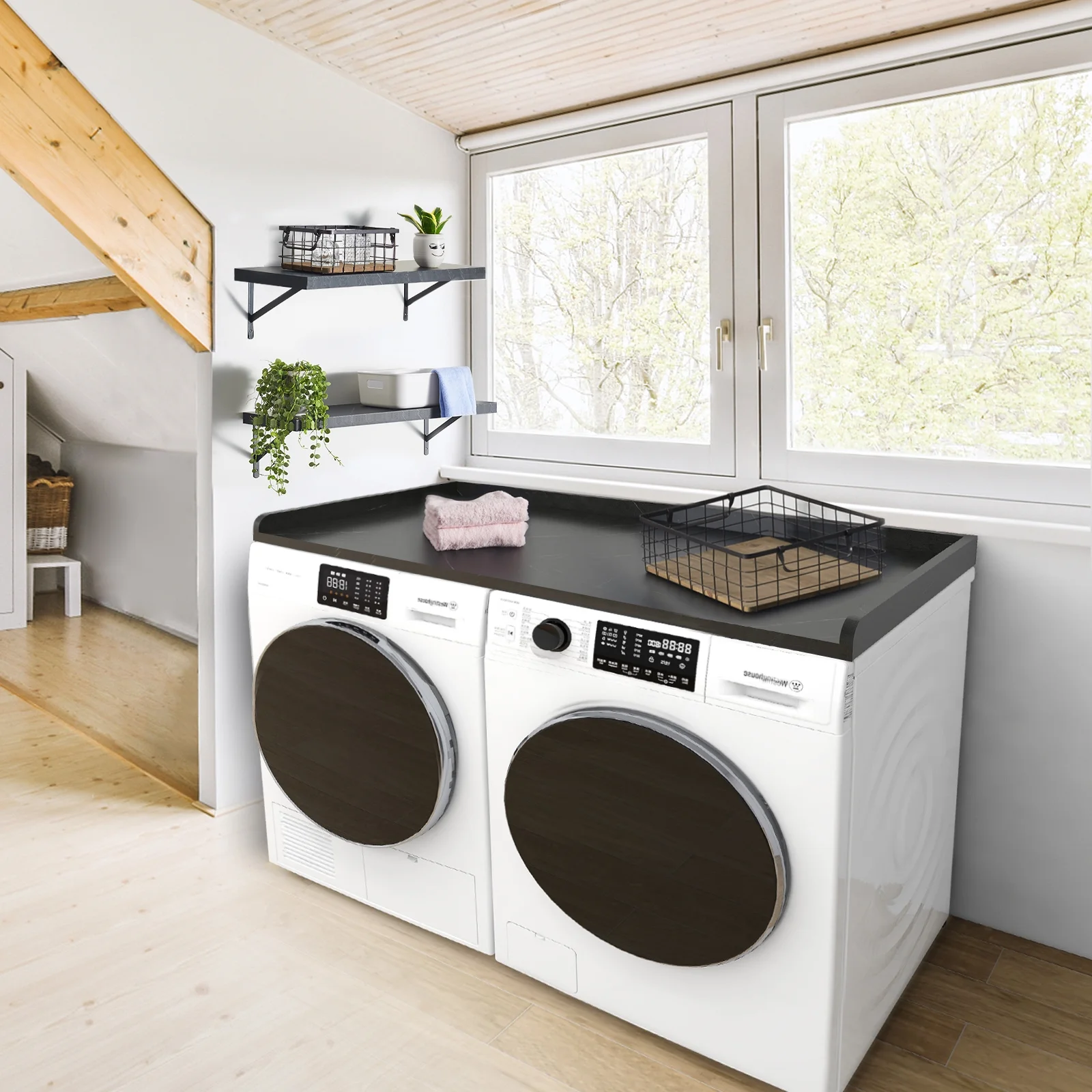 Kaboon Washer Dryer Countertop with Edge Rails, 27.5" x 54", Light Walnut - Image 54