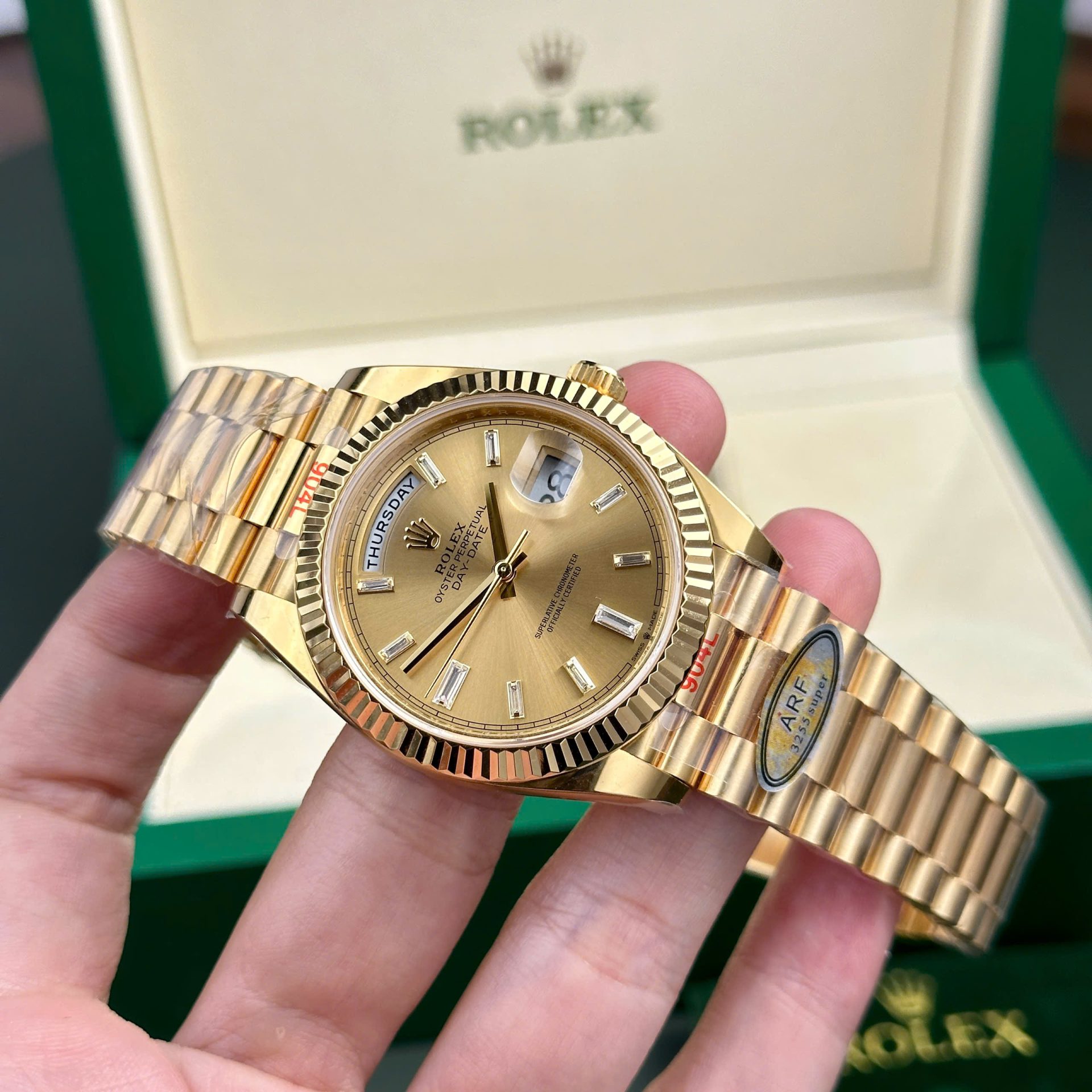 Rolex Day-Date 228238 Replica Watch Yellow Dial President Strap AR Factory 40mm - Top club