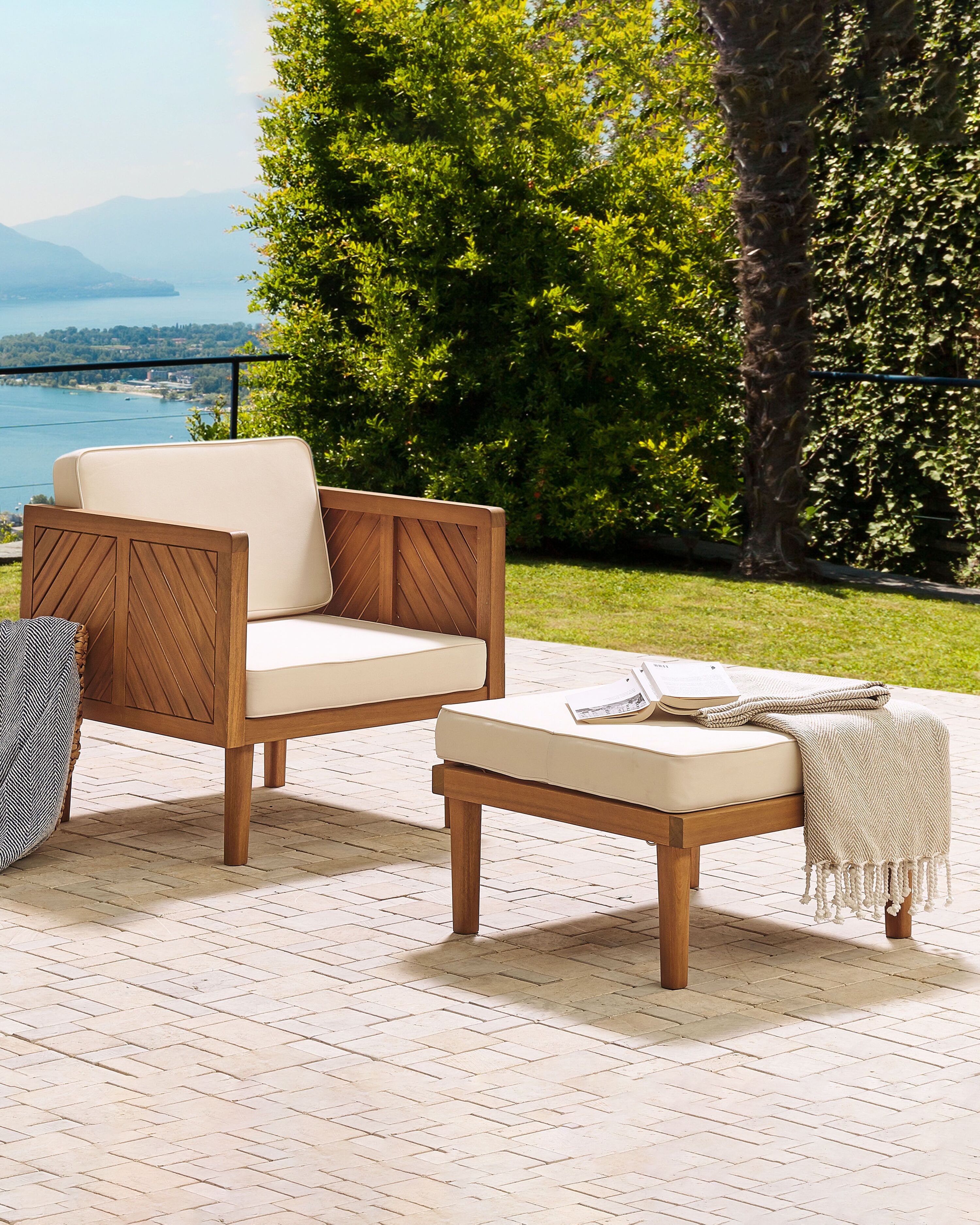 Garden Armchair with Ottoman BARATTI Acacia Wood Brown
