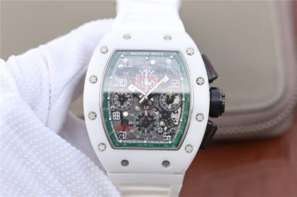 Replica Richard Mille RM011 White Ceramic Felipe Massa Green Inner Bezel White Rubber Strap A7750 - Top club