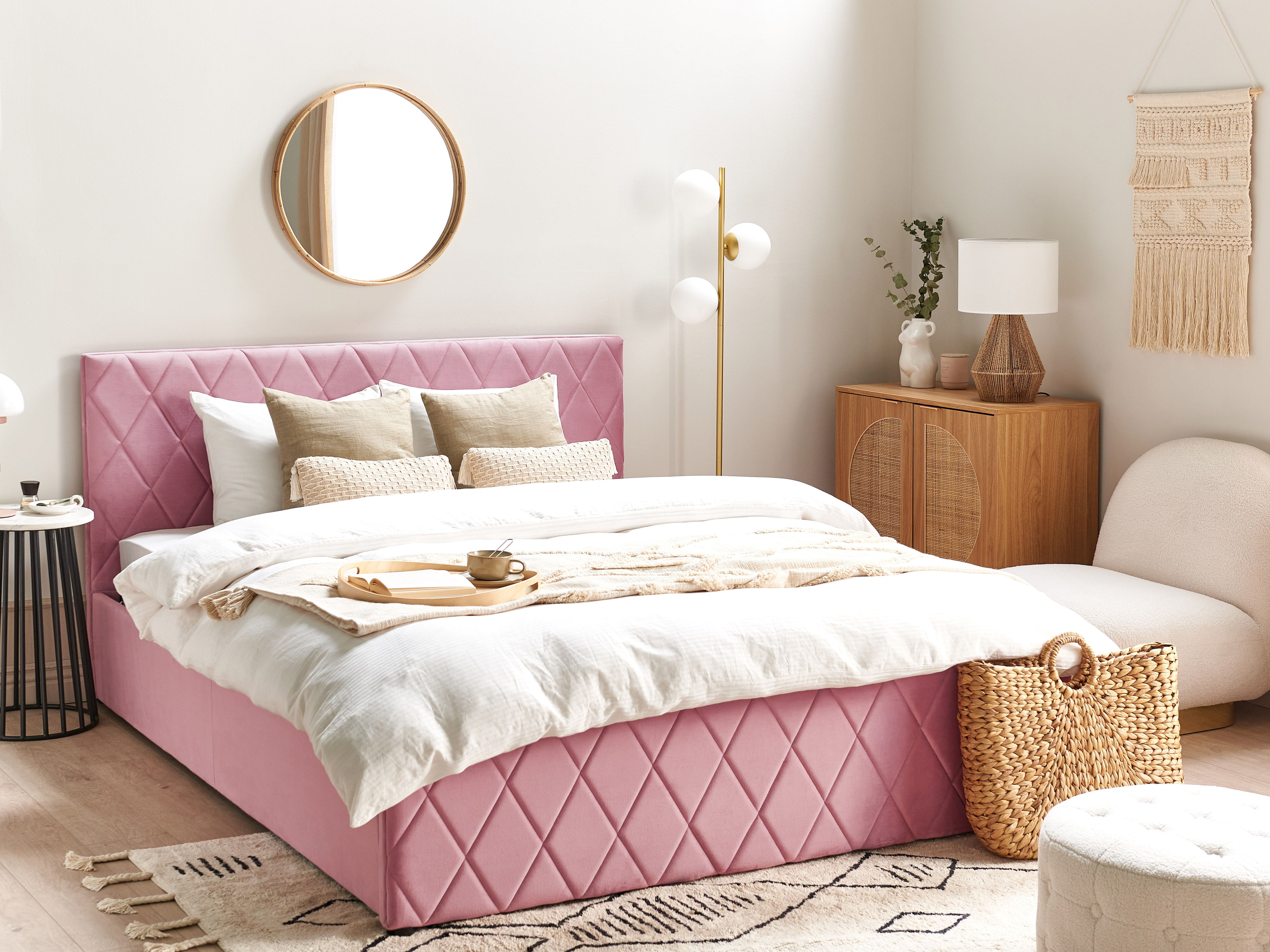 Ottoman Bed Velvet ROCHEFORT 160 x 200 cm (EU King Size) Pink