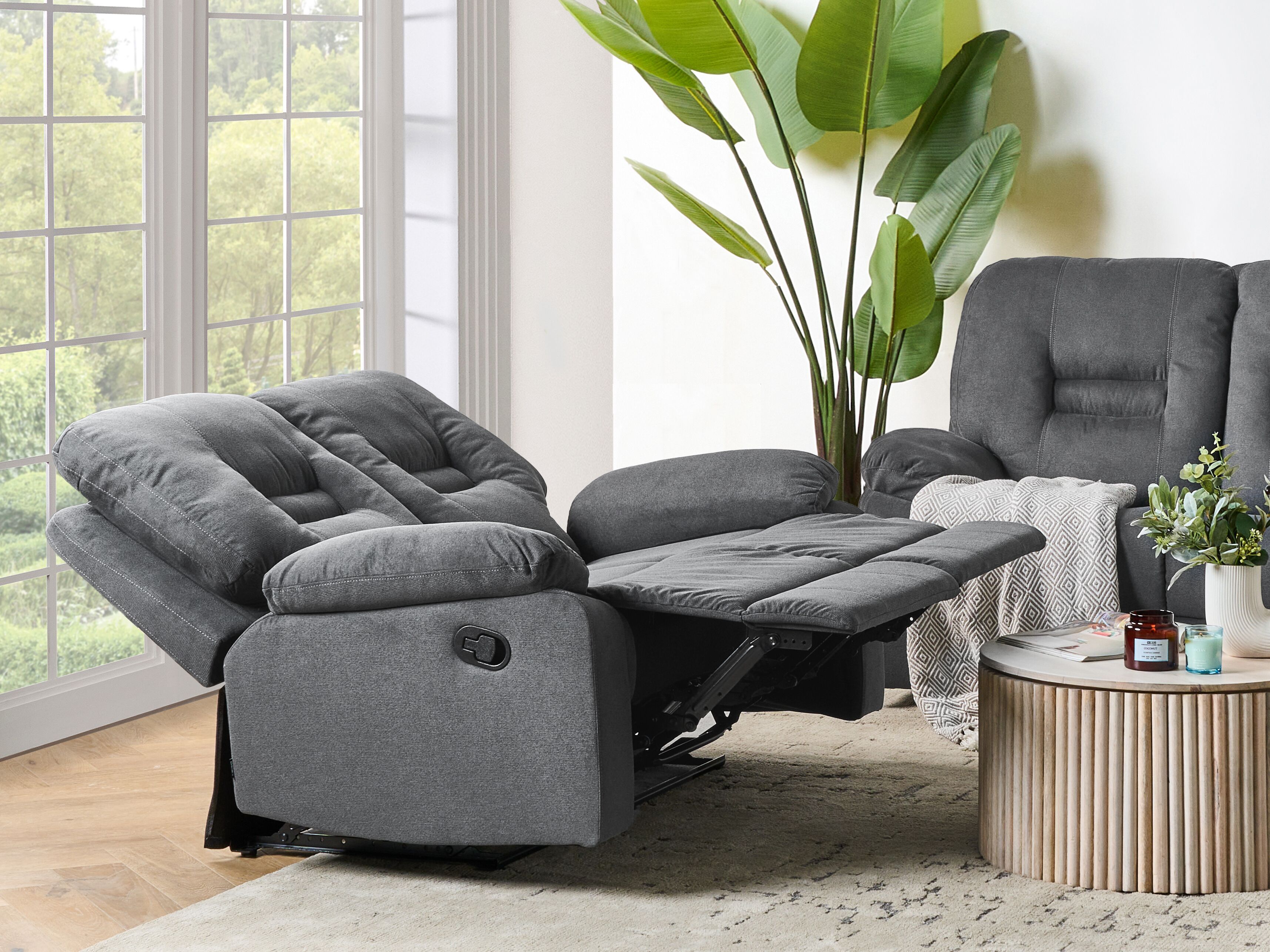 Manual Recliner Sofa 2 Seater BERGEN Fabric Dark Grey
