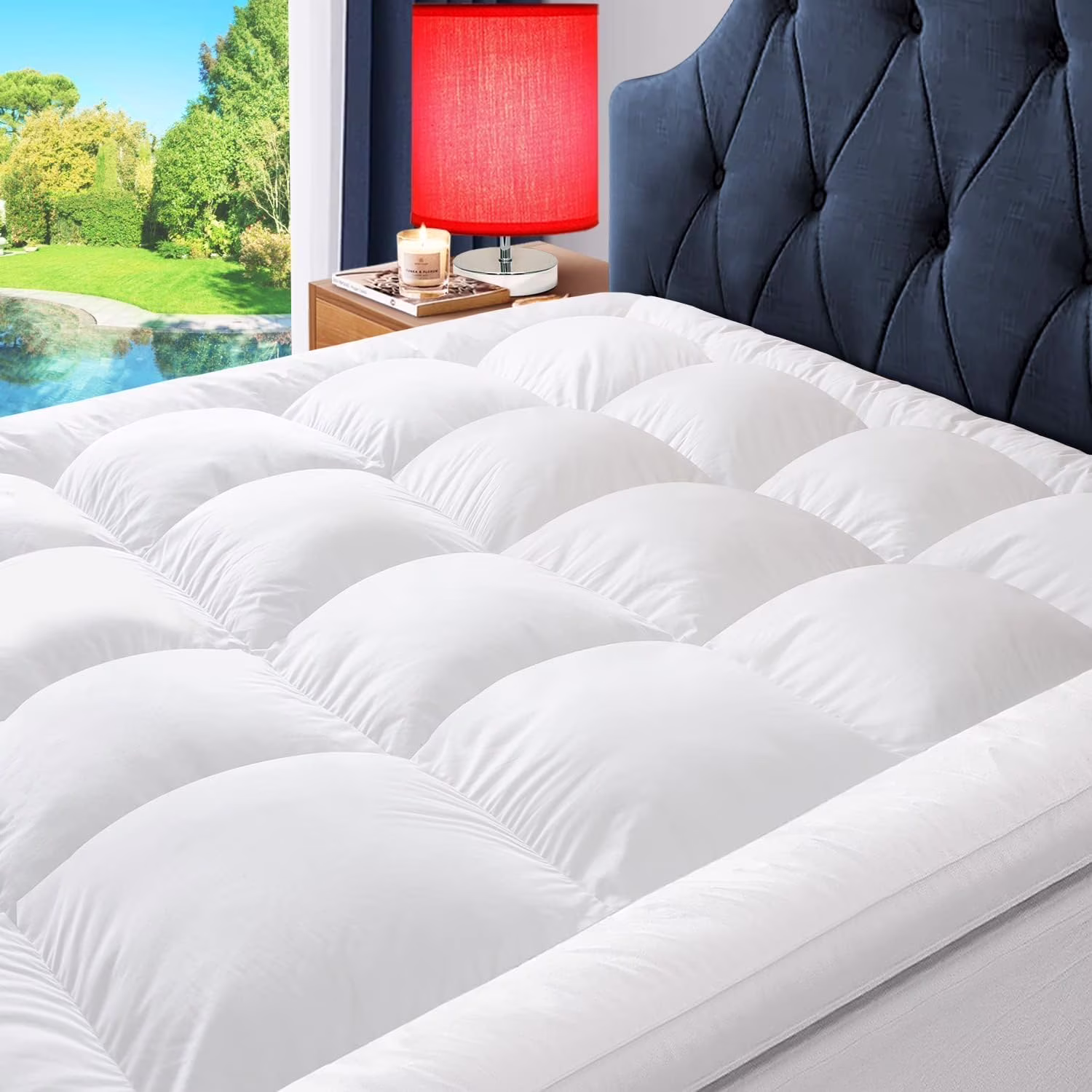ELEMUSE 1300 GSM Overfilled Mattress Topper King with Baffle Box Design,Extra Thick Cooling King Pillow Top Pad, 400TC Organic Cotton Cover, Plush & Support Snow Down Alternative
