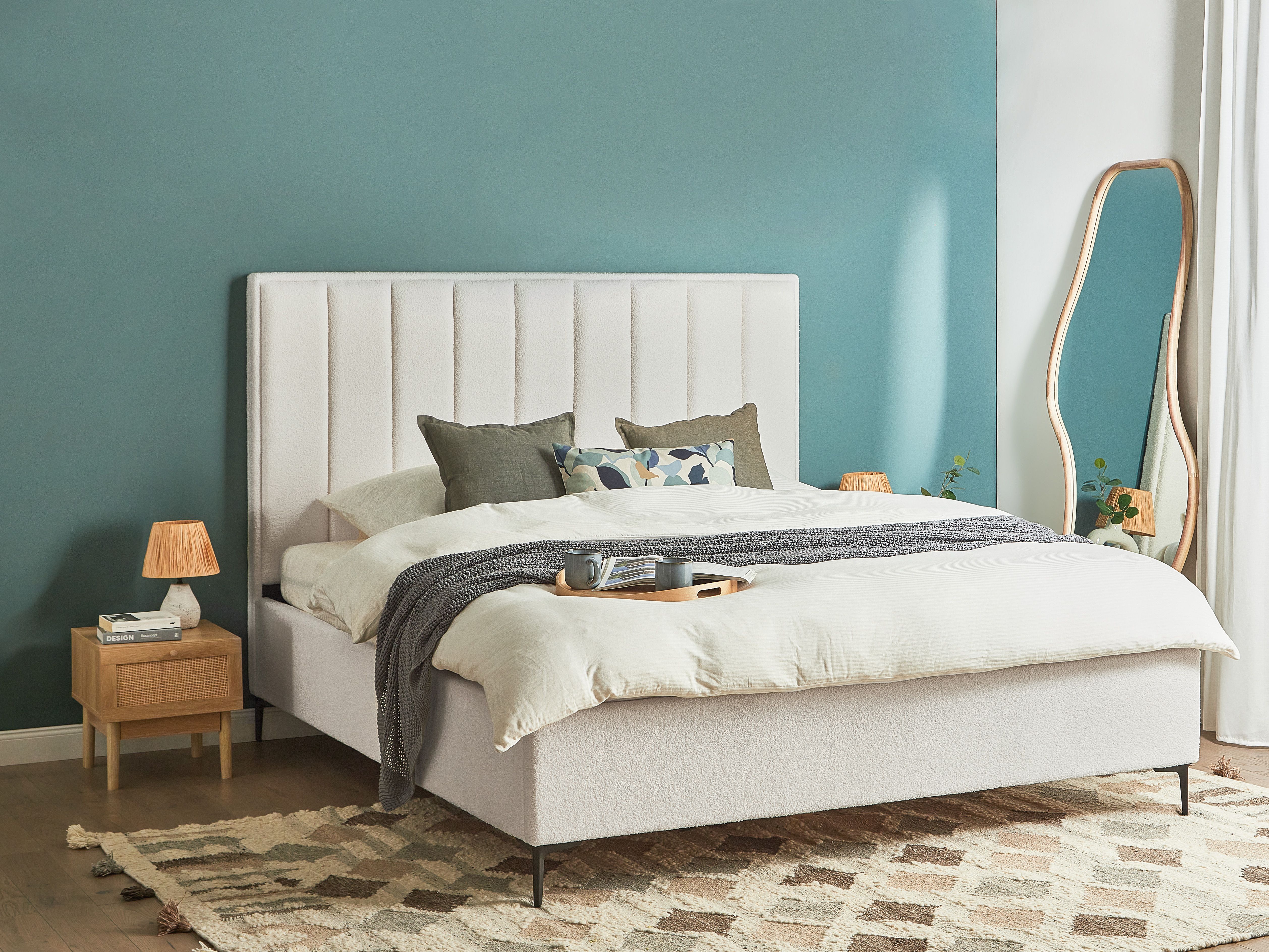 Ottoman Bed Boucle SEZANNE 180 x 200 cm (EU Super King) Off-White